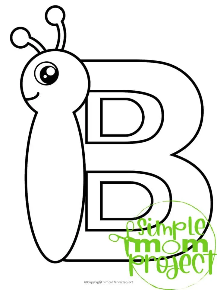 Printable Letter B is for Butterfly Coloring Page Letter B template for preschool, toddlers, kindergarten kids