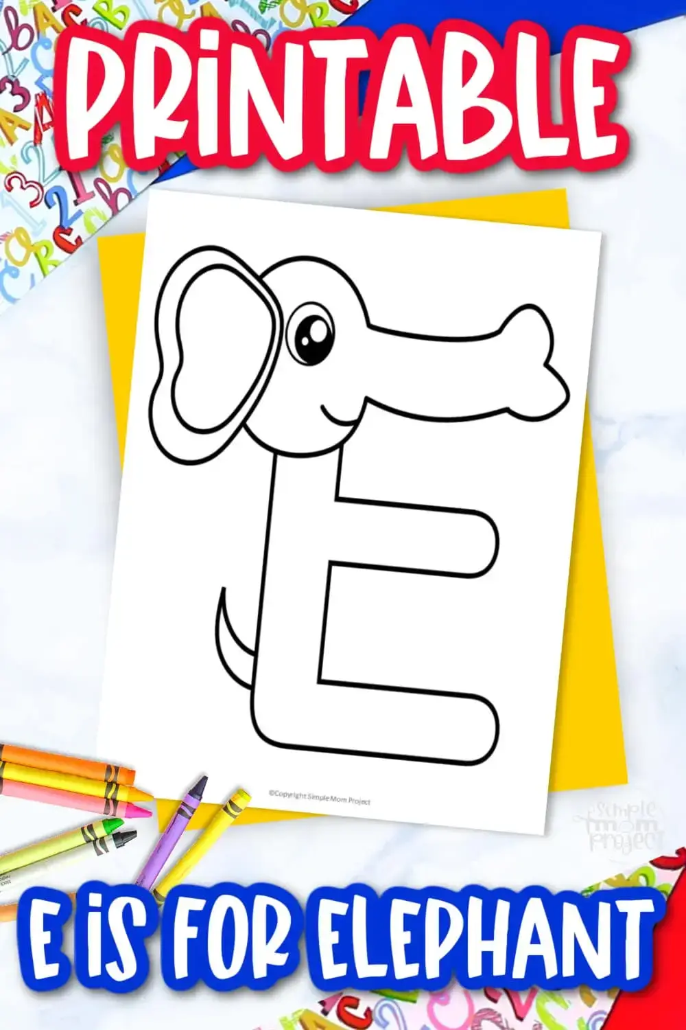 Printable Letter E is for Elephant Coloring Page Letter E template for preschool, toddlers, kindergarten kids 3