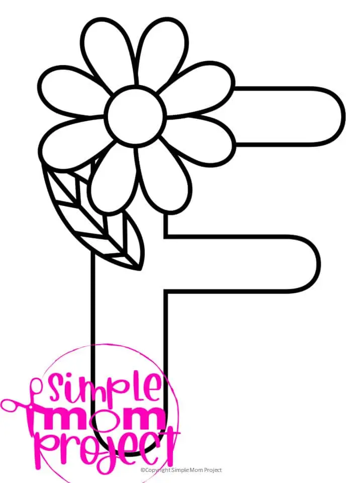 Printable Letter F is for Flower Coloring Page Letter F template for preschool, toddlers, kindergarten kids 1