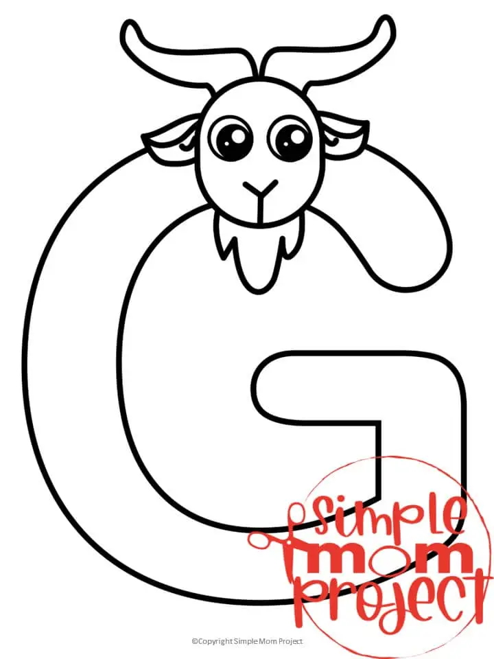 Printable Letter G is for Giraffe Coloring Page Letter G template for preschool, toddlers, kindergarten kids 1