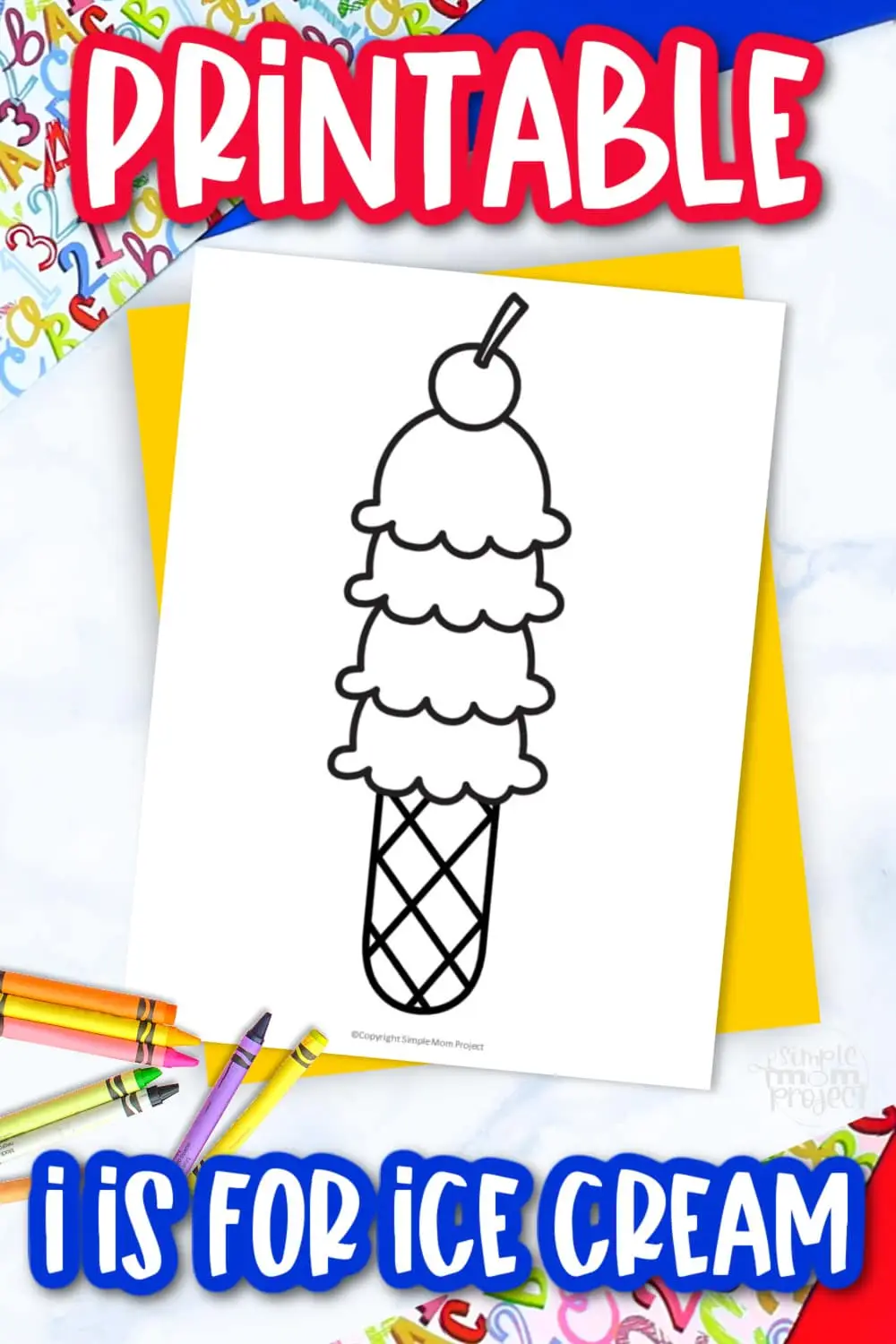 Printable Letter I is for Ice Cream Coloring Page Letter I template for preschool, toddlers, kindergarten kids