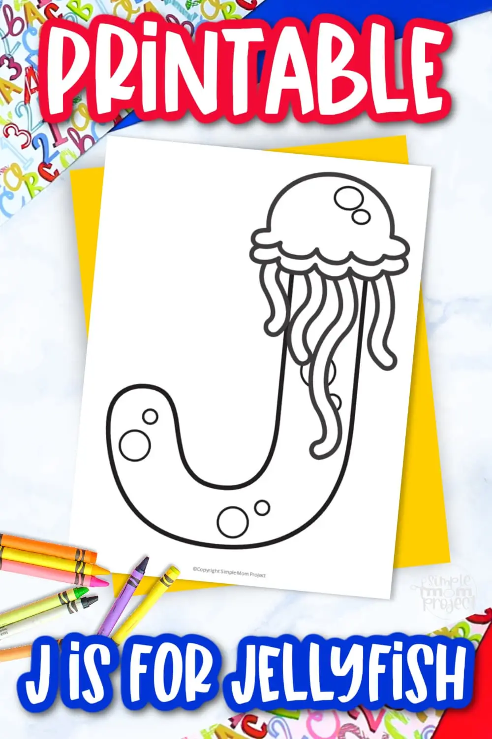 Printable Letter J is for Jellyfish Coloring Page Letter J template for preschool, toddlers, kindergarten kids 1
