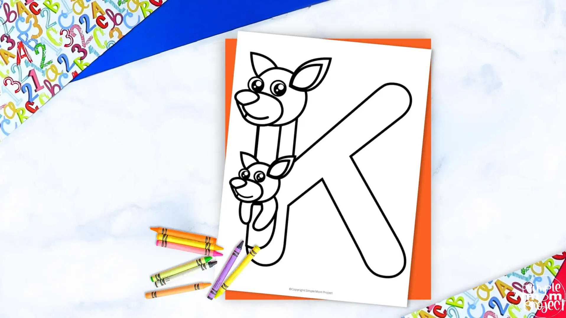 Printable Letter K is for Kangaroo Coloring Page Letter K template for preschool, toddlers, kindergarten kids 1