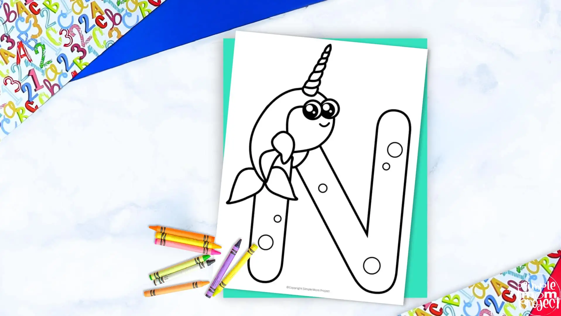 Printable Letter N is for Narwhal Coloring Page Letter N template for preschool, toddlers, kindergarten kids 1