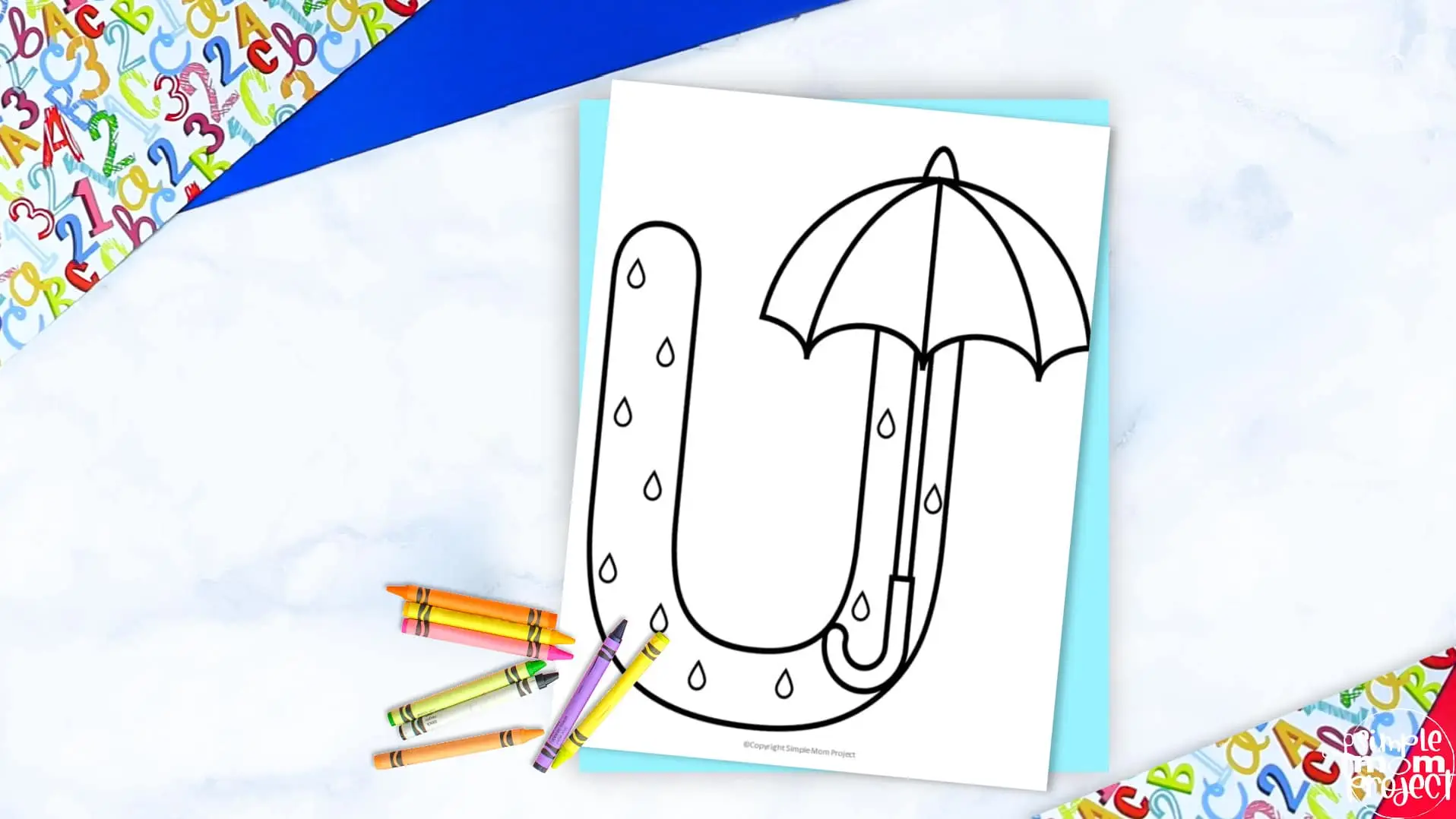Printable Letter U is Umbrella Coloring Page Letter U template for preschool, toddlers, kindergarten kids 1