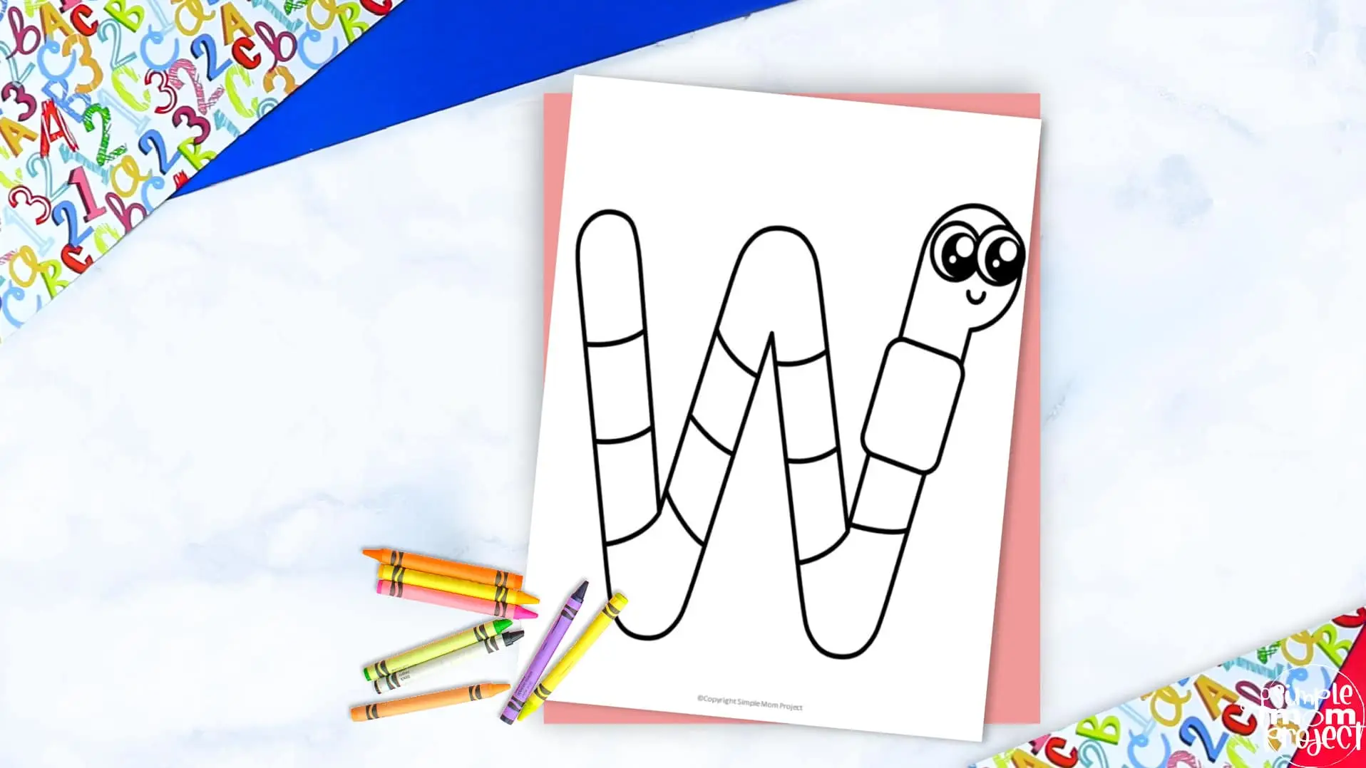 Printable Letter W is for Worm Coloring Page Letter W template for preschool, toddlers, kindergarten kids 2