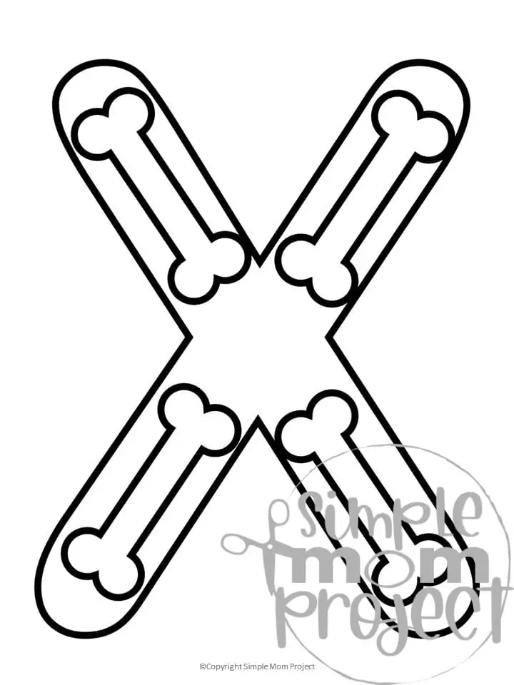 Printable Letter X is for Xray Coloring Page Letter X template for preschool, toddlers, kindergarten kids 1
