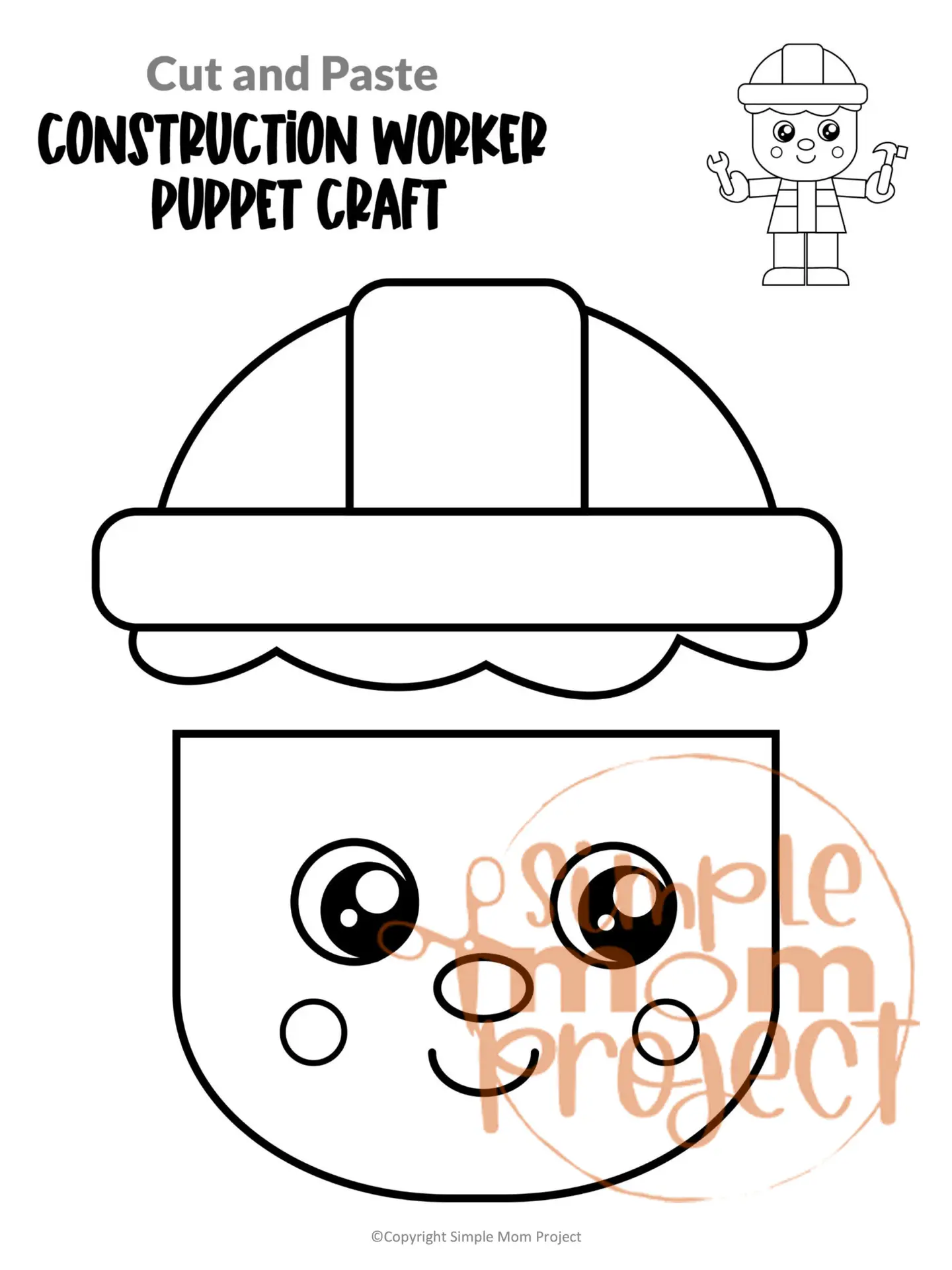 Printable Chef Paper Bag Puppet Community Helper Craft for Kids Preschooler Toddler