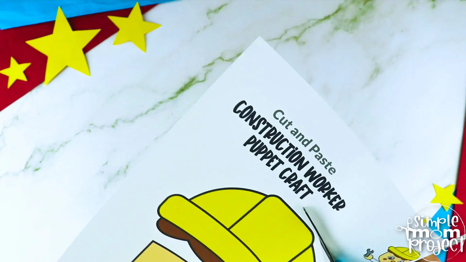 Printable Construction Worker Paper Bag Puppet Community Helper Craft for Kids Preschooler Toddler