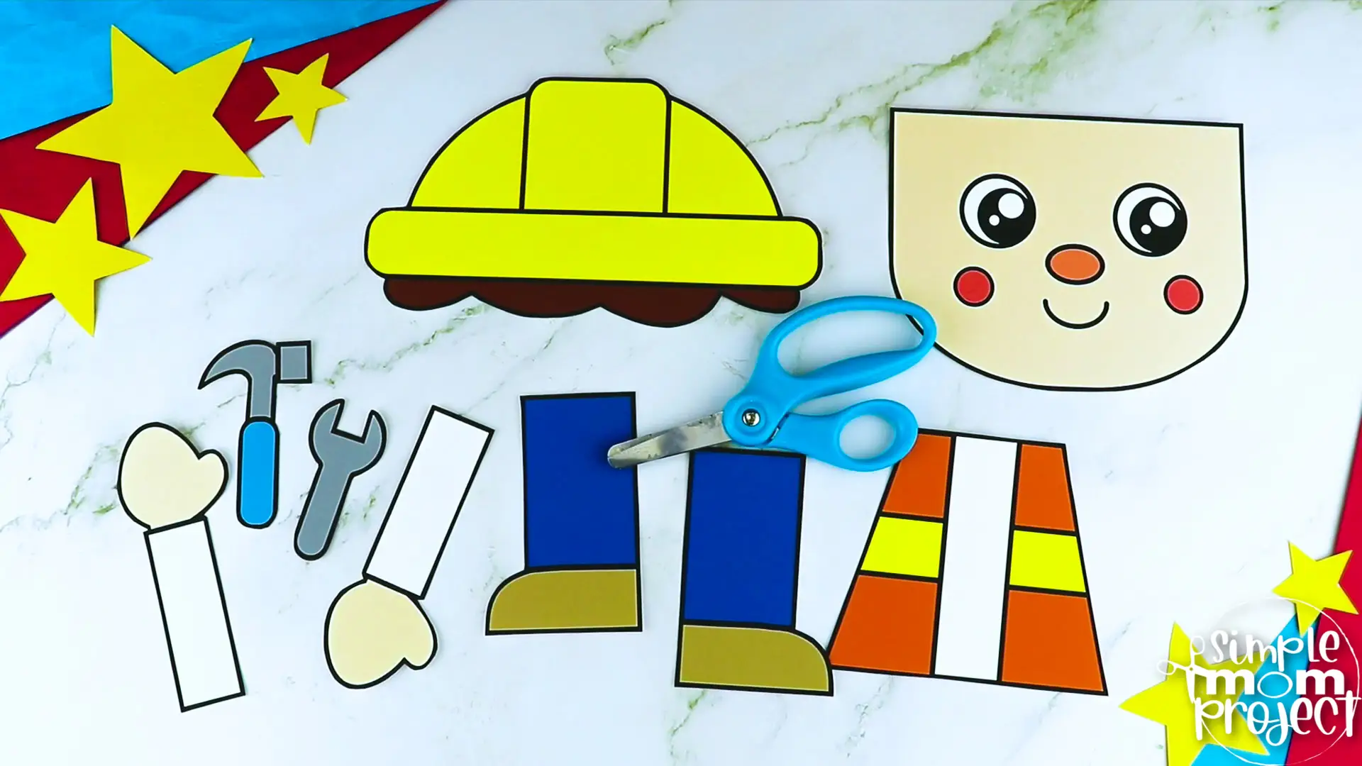 Printable Construction Worker Paper Bag Puppet Community Helper Craft for Kids Preschooler Toddler