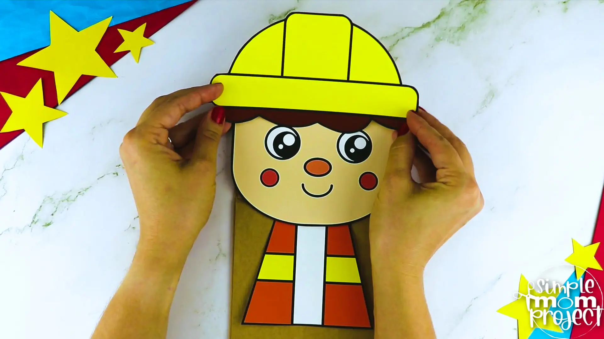 Printable Construction Worker Paper Bag Puppet Community Helper Craft for Kids Preschooler Toddler
