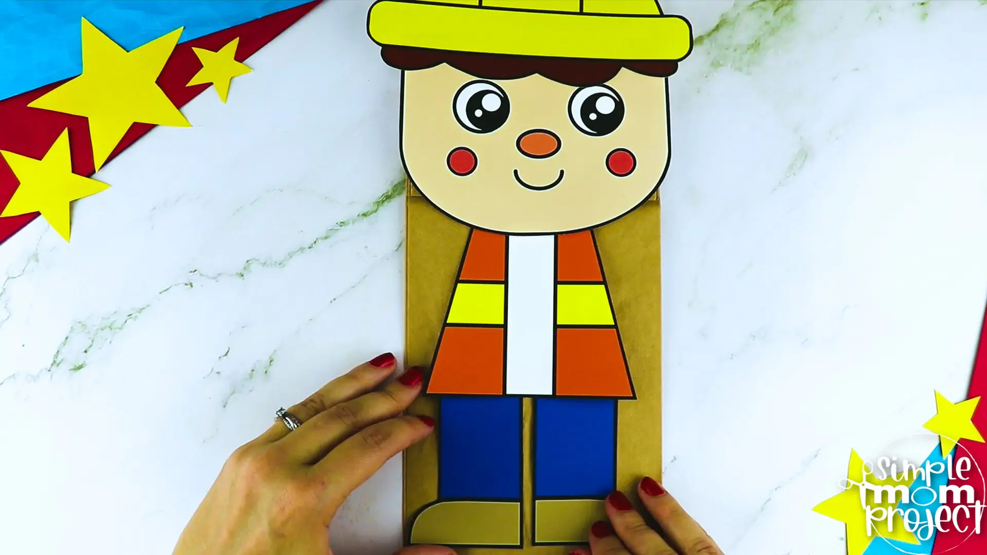 Printable Construction Worker Paper Bag Puppet Community Helper Craft for Kids Preschooler Toddler
