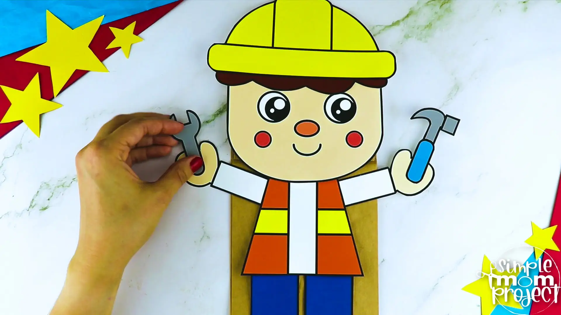 Printable Construction Worker Paper Bag Puppet Community Helper Craft for Kids Preschooler Toddler