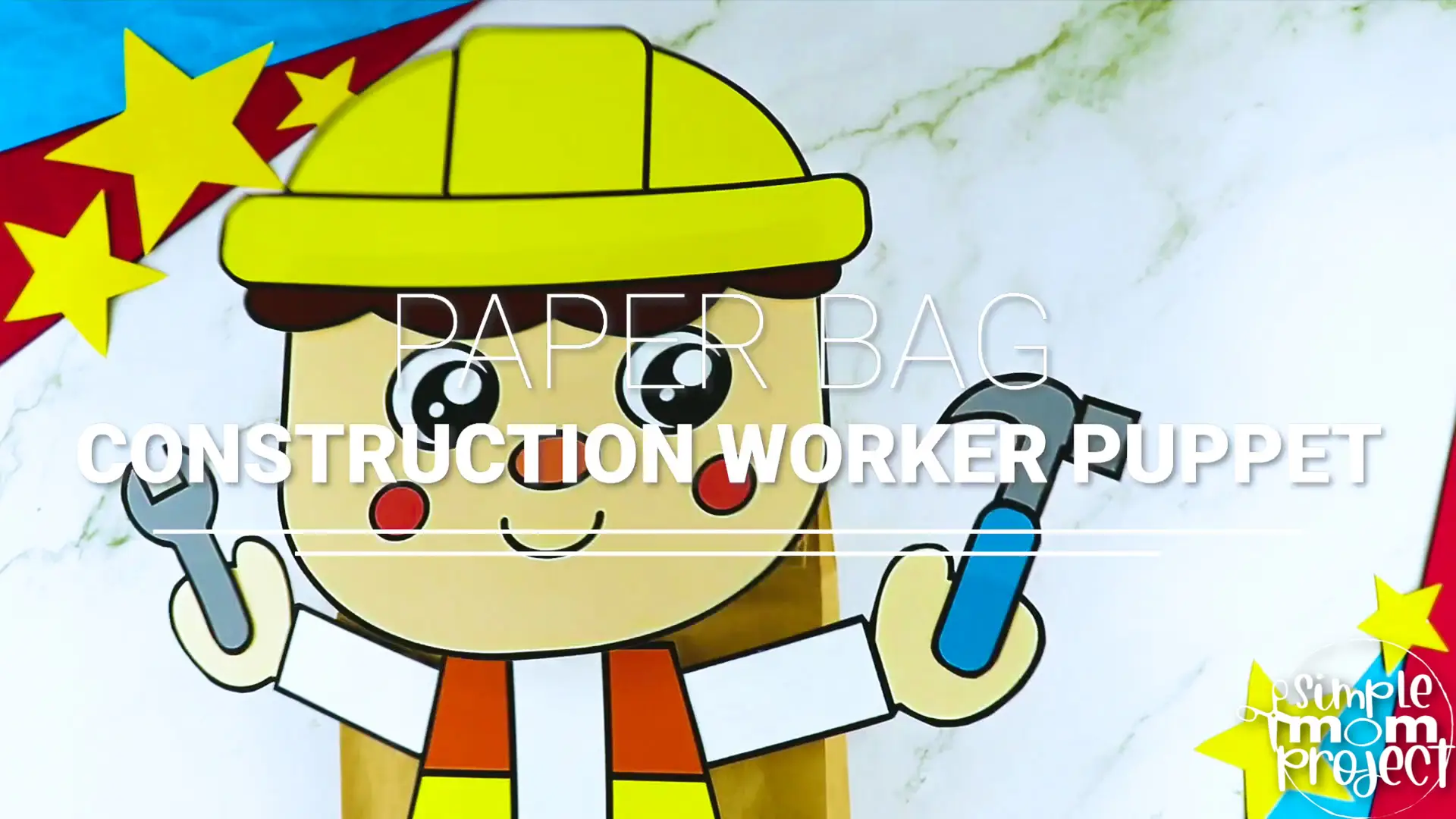 Printable Construction Worker Paper Bag Puppet Community Helper Craft for Kids Preschooler Toddler