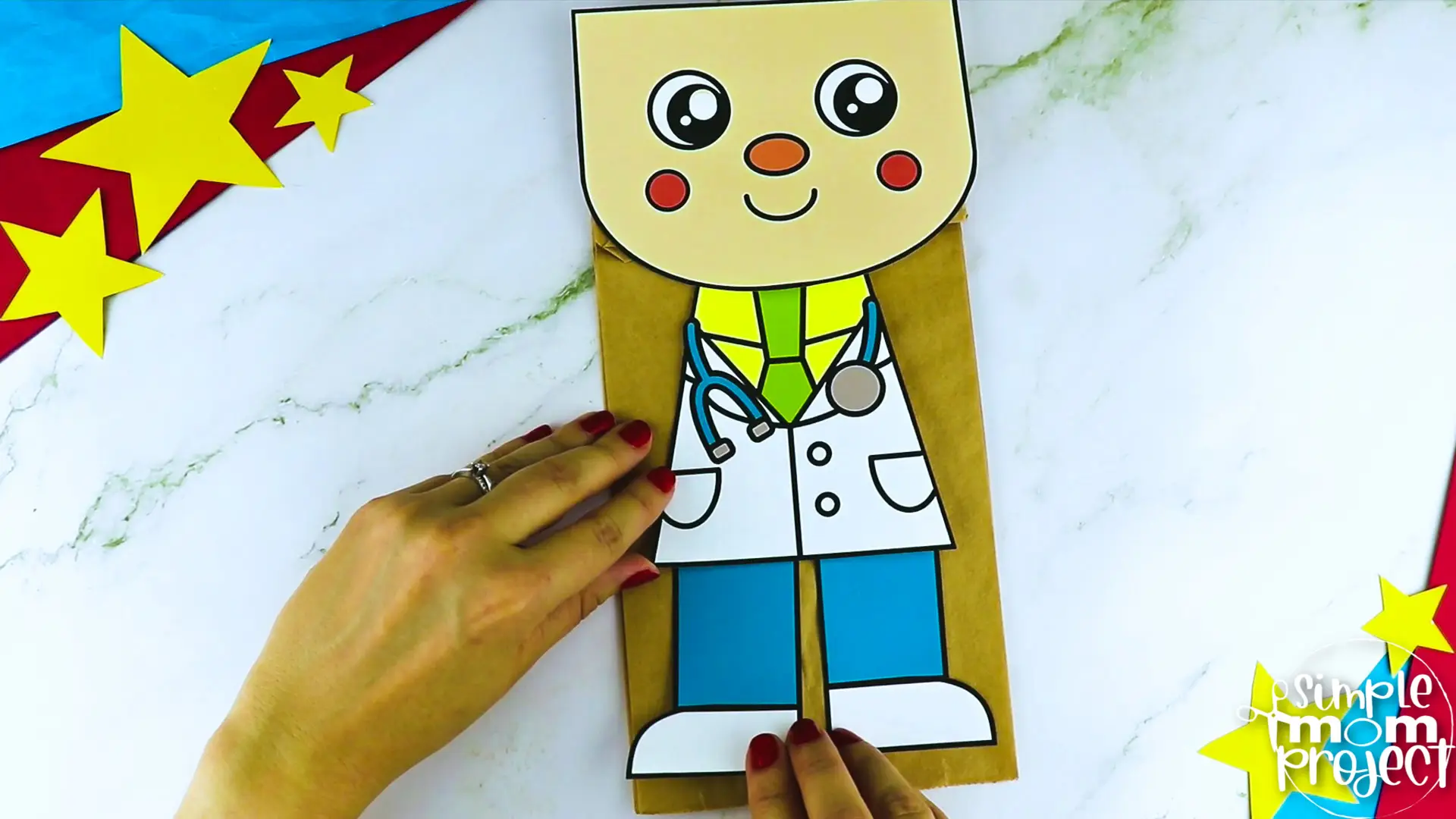 Printable Doctor Paper Bag Puppet Community Helper Craft for Kids Preschooler Toddler 10