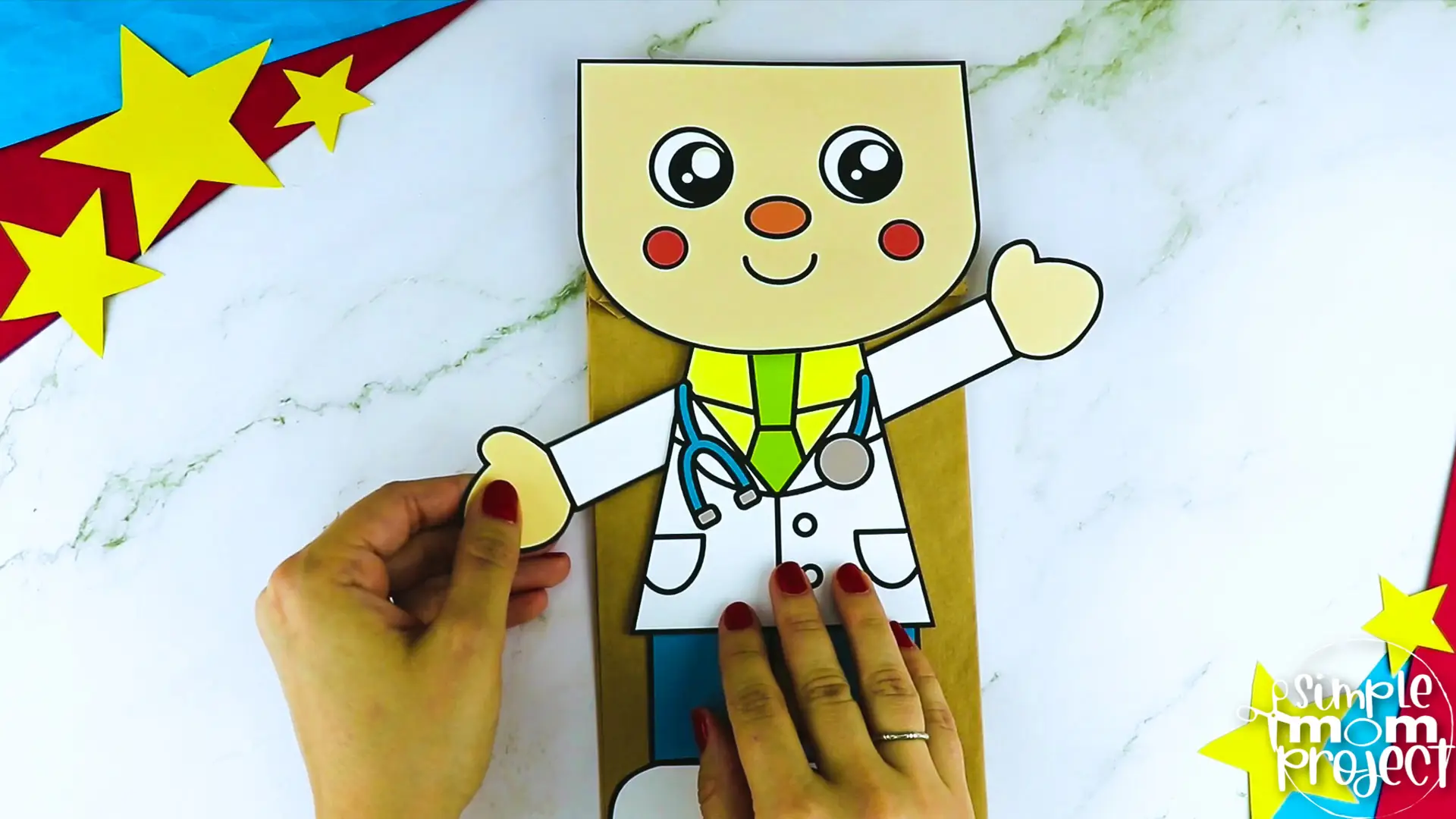 Printable Doctor Paper Bag Puppet Community Helper Craft for Kids Preschooler Toddler 10