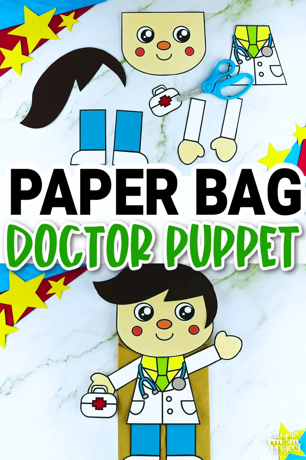 Do you kids love to pretend to be a doctor with a stethoscope, diy doctor set, or a first aid kit? Good news because these printable doctor paper bag puppet craft templates are perfect for kids of all ages. Assemble every part of the doctor then glue it on a brown paper bag. It would make a great addition to your lesson plans or puppet show, so be sure to get your printable doctor puppet templates today!