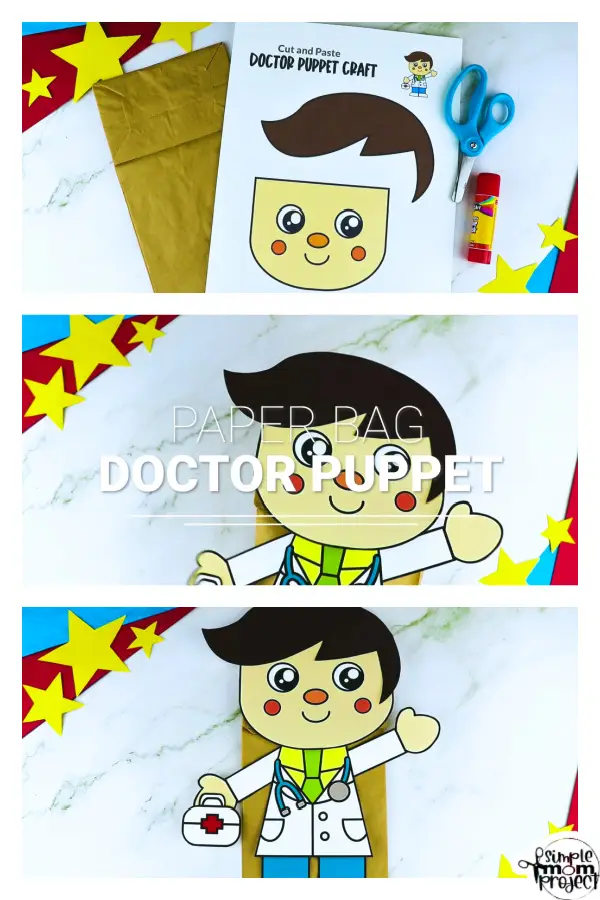 Printable Doctor Paper Bag Puppet Community Helper Craft for Kids Preschooler Toddler 10