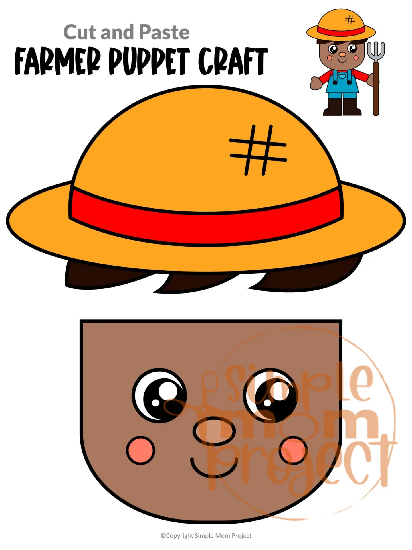 Printable Farmer Paper Bag Puppet Community Helper Craft for Kids Preschooler Toddler 9