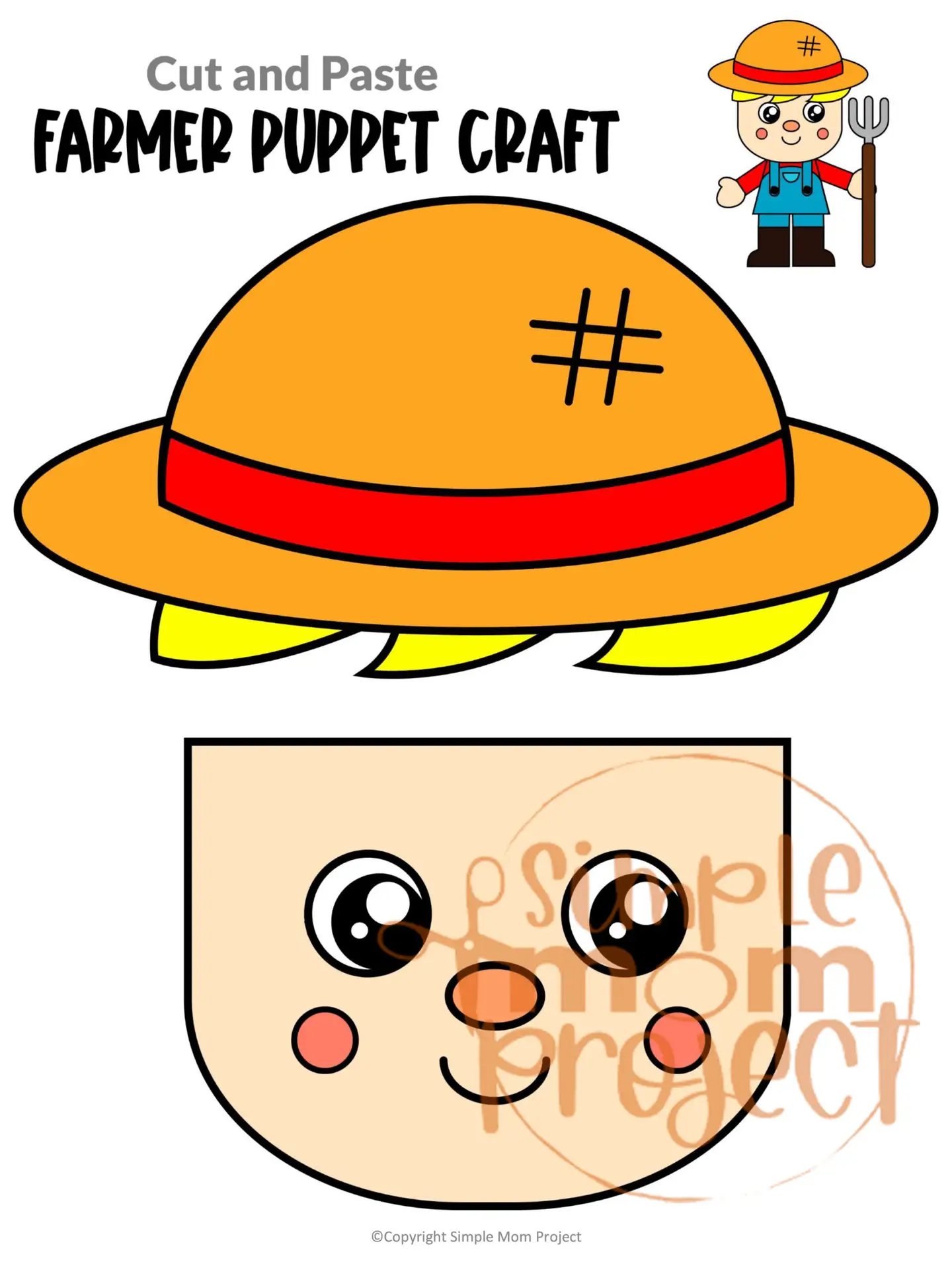 Printable Farmer Paper Bag Puppet Community Helper Craft for Kids Preschooler Toddler 9