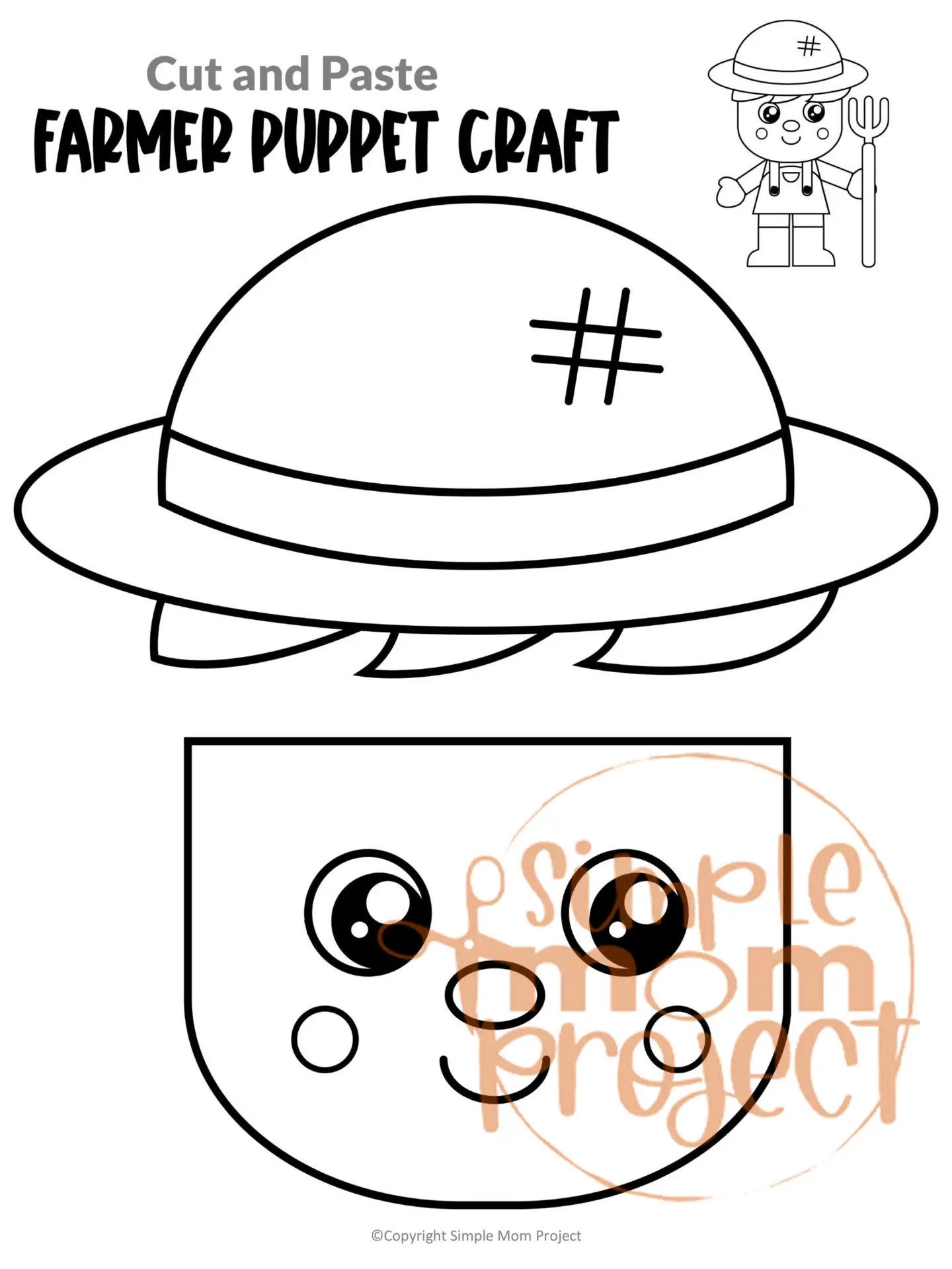 Printable Farmer Paper Bag Puppet Community Helper Craft for Kids Preschooler Toddler 9