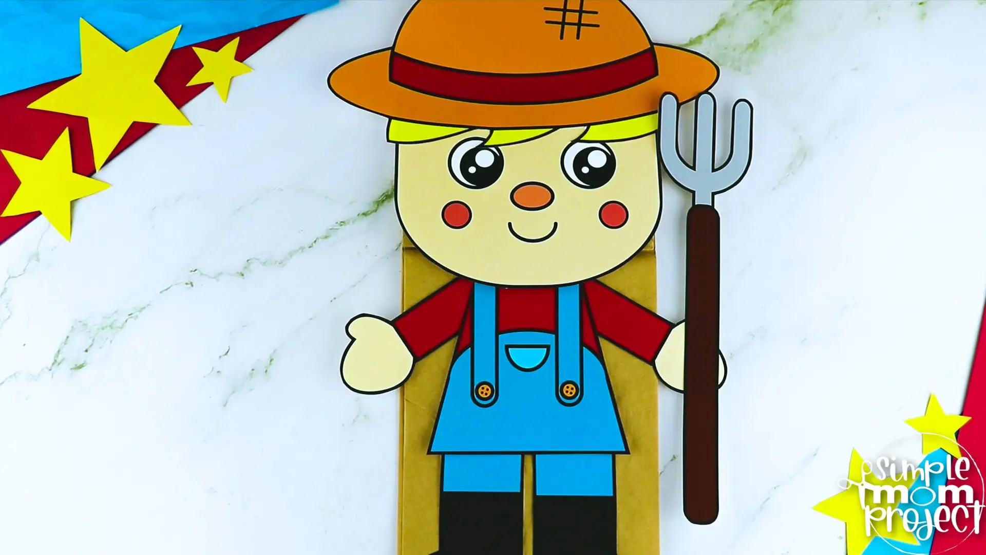 Printable Farmer Paper Bag Puppet Community Helper Craft for Kids Preschooler Toddler 9