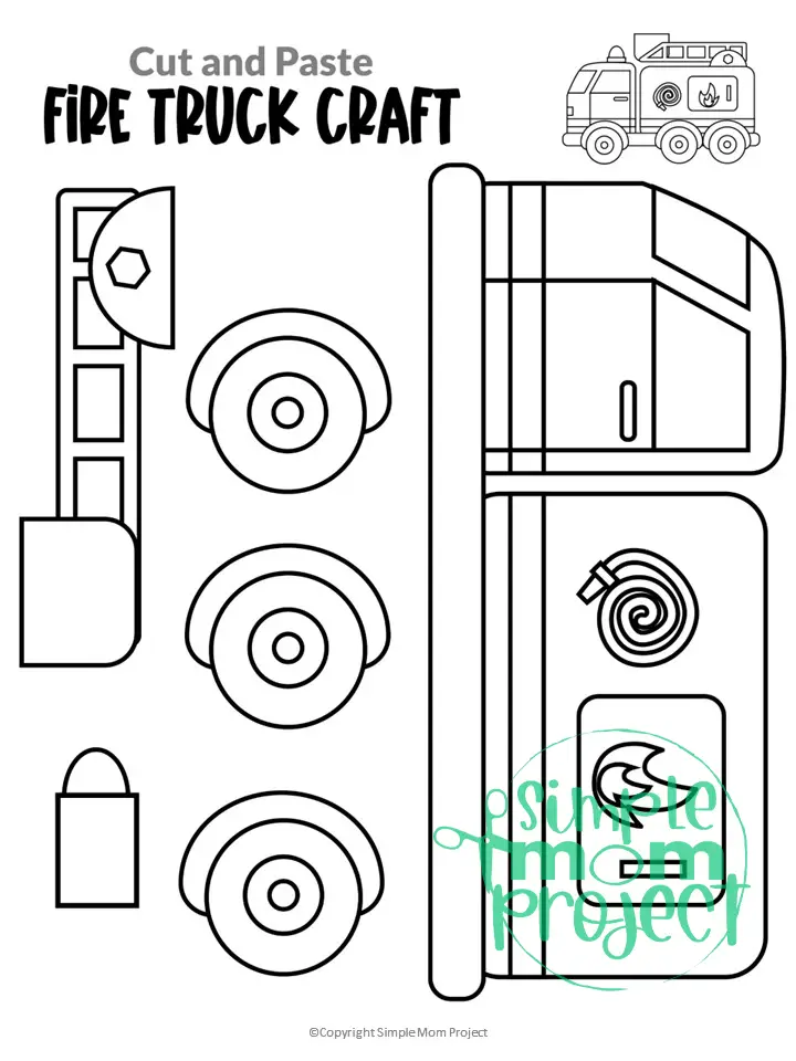 Printable Fire Truck Craft Transportation Vehicle Template for Kids, Preschool, Toddlers, Kindergarten 14