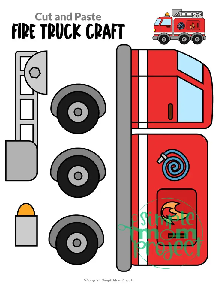 Printable Fire Truck Craft Transportation Vehicle Template for Kids, Preschool, Toddlers, Kindergarten 15