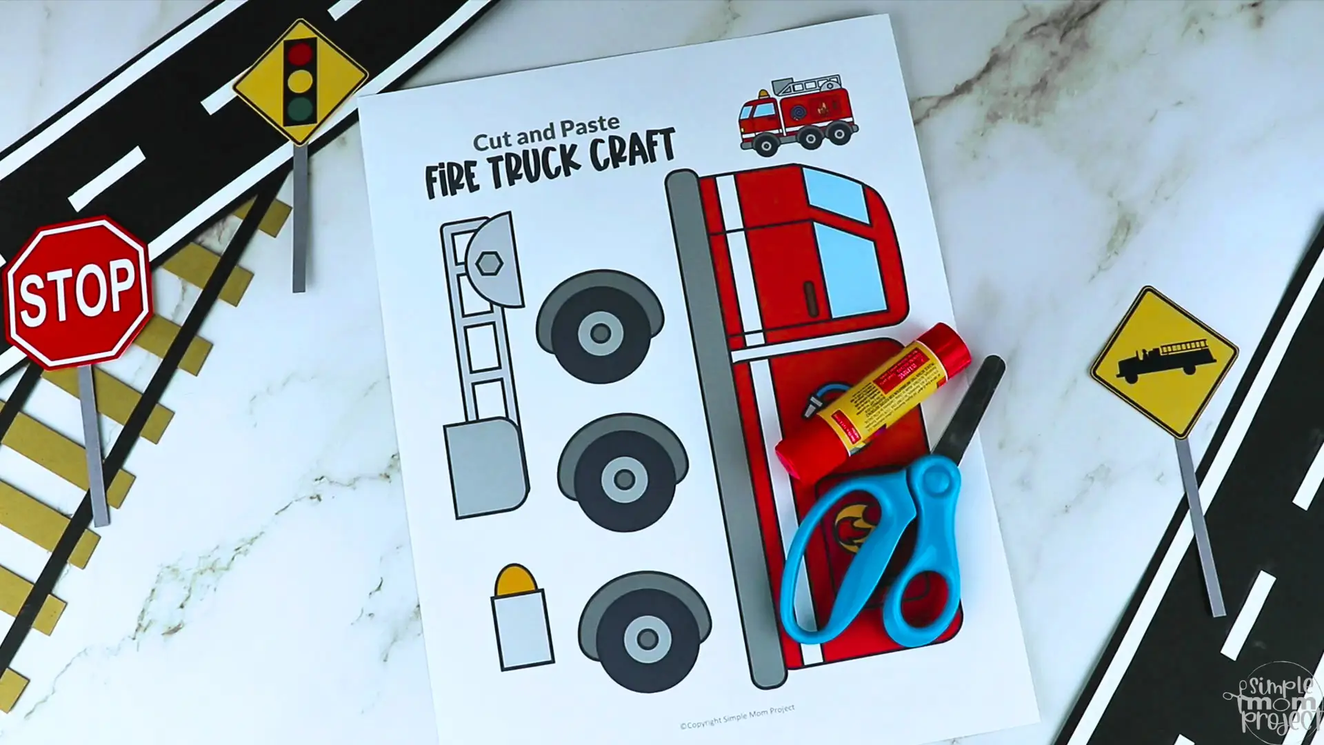 Printable Fire Truck Craft Transportation Vehicle Template for Kids, Preschool, Toddlers, Kindergarten 2