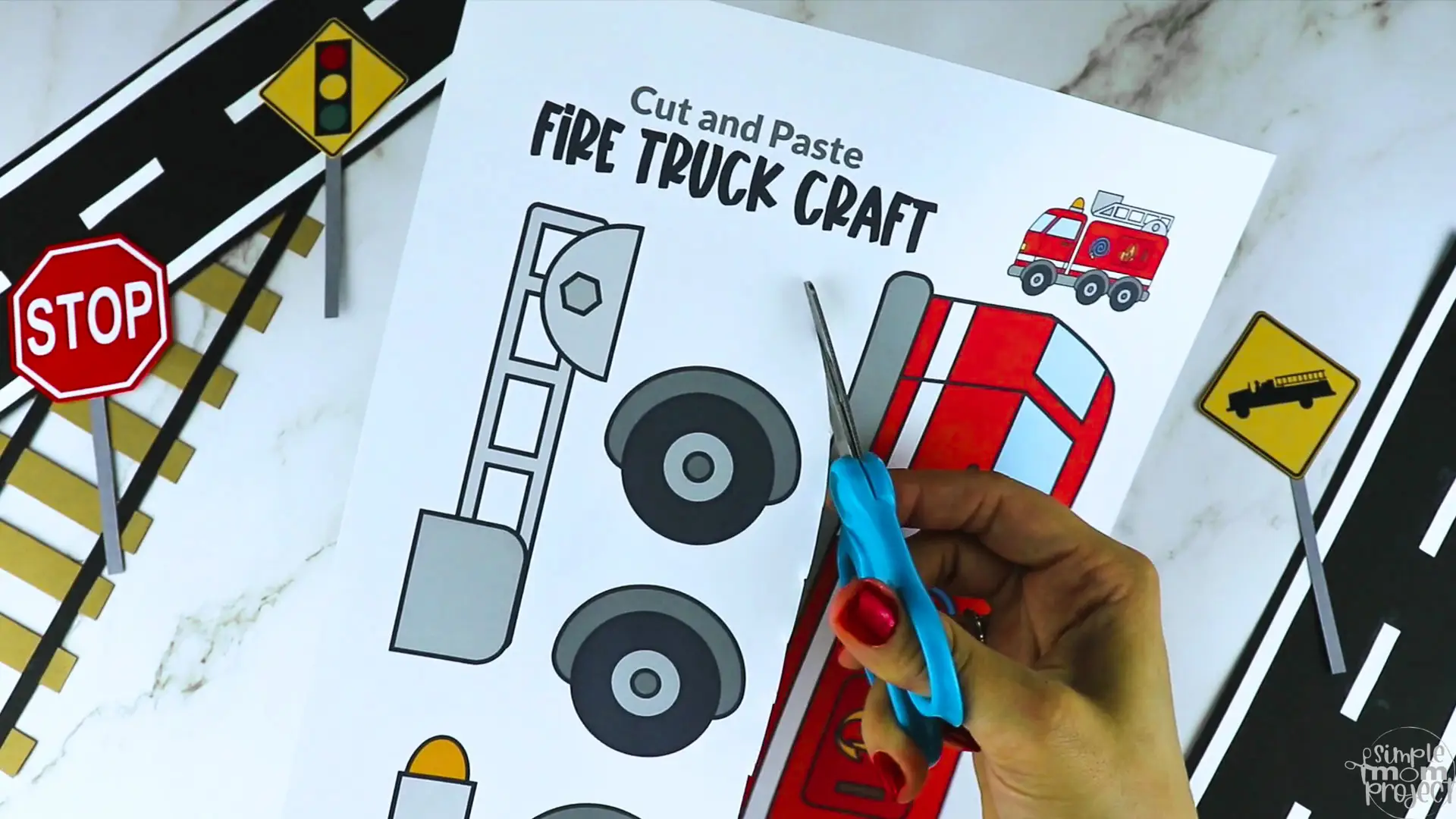 Printable Fire Truck Craft Transportation Vehicle Template for Kids, Preschool, Toddlers, Kindergarten 3