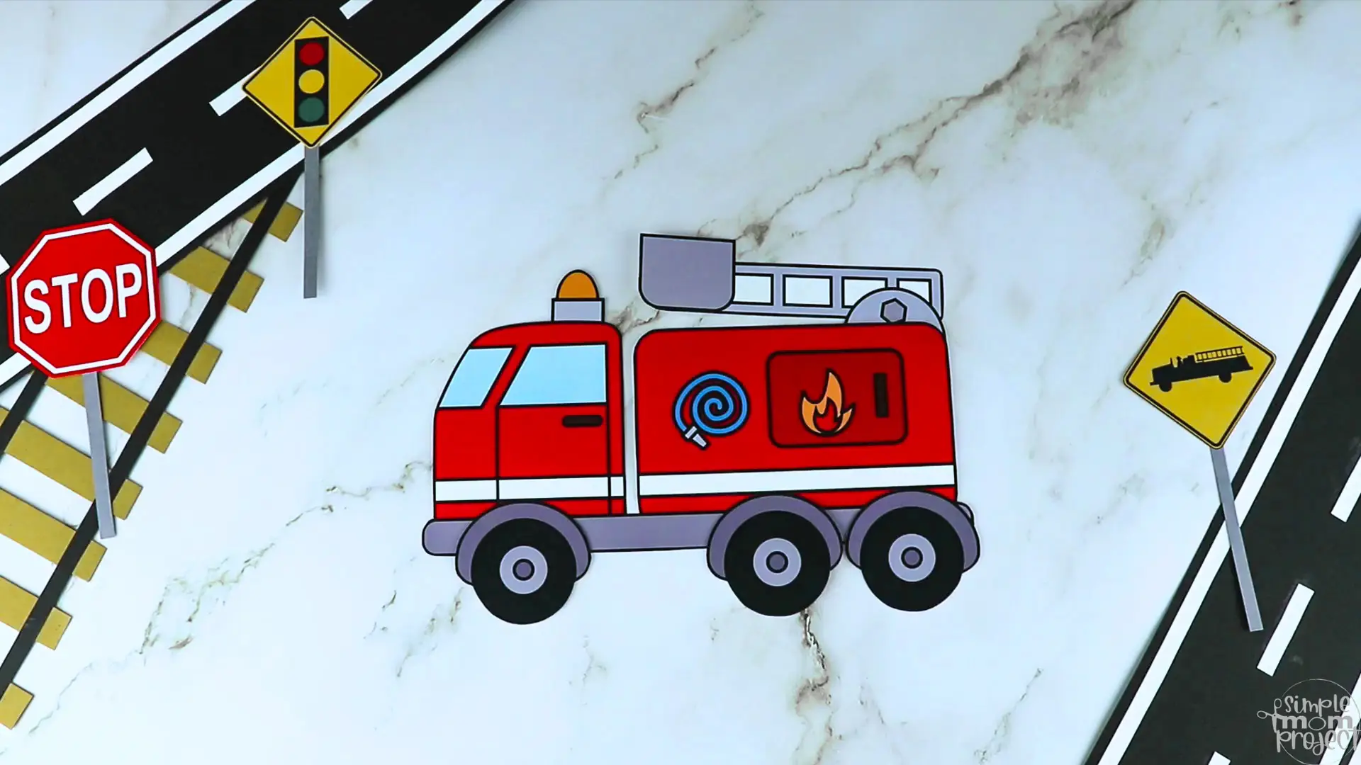 Printable Fire Truck Craft Transportation Vehicle Template for Kids, Preschool, Toddlers, Kindergarten 8