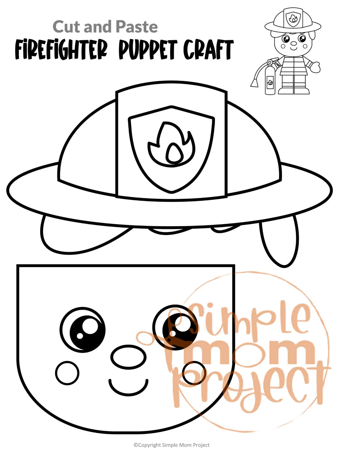 Printable Firefighter Paper Bag Puppet Community Helper Craft for Kids Preschooler Toddler