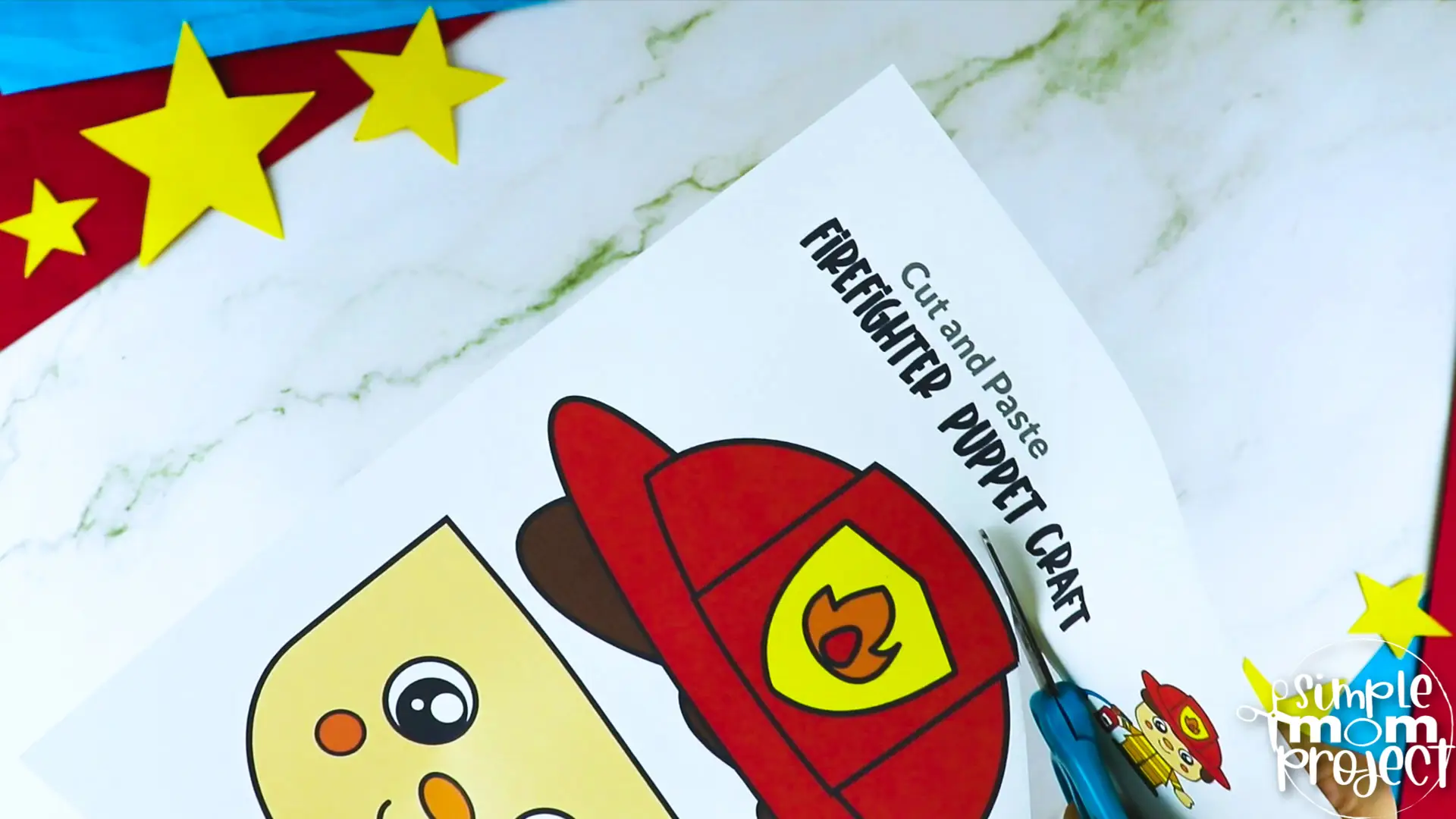 Printable Firefighter Paper Bag Puppet Community Helper Craft for Kids Preschooler Toddler