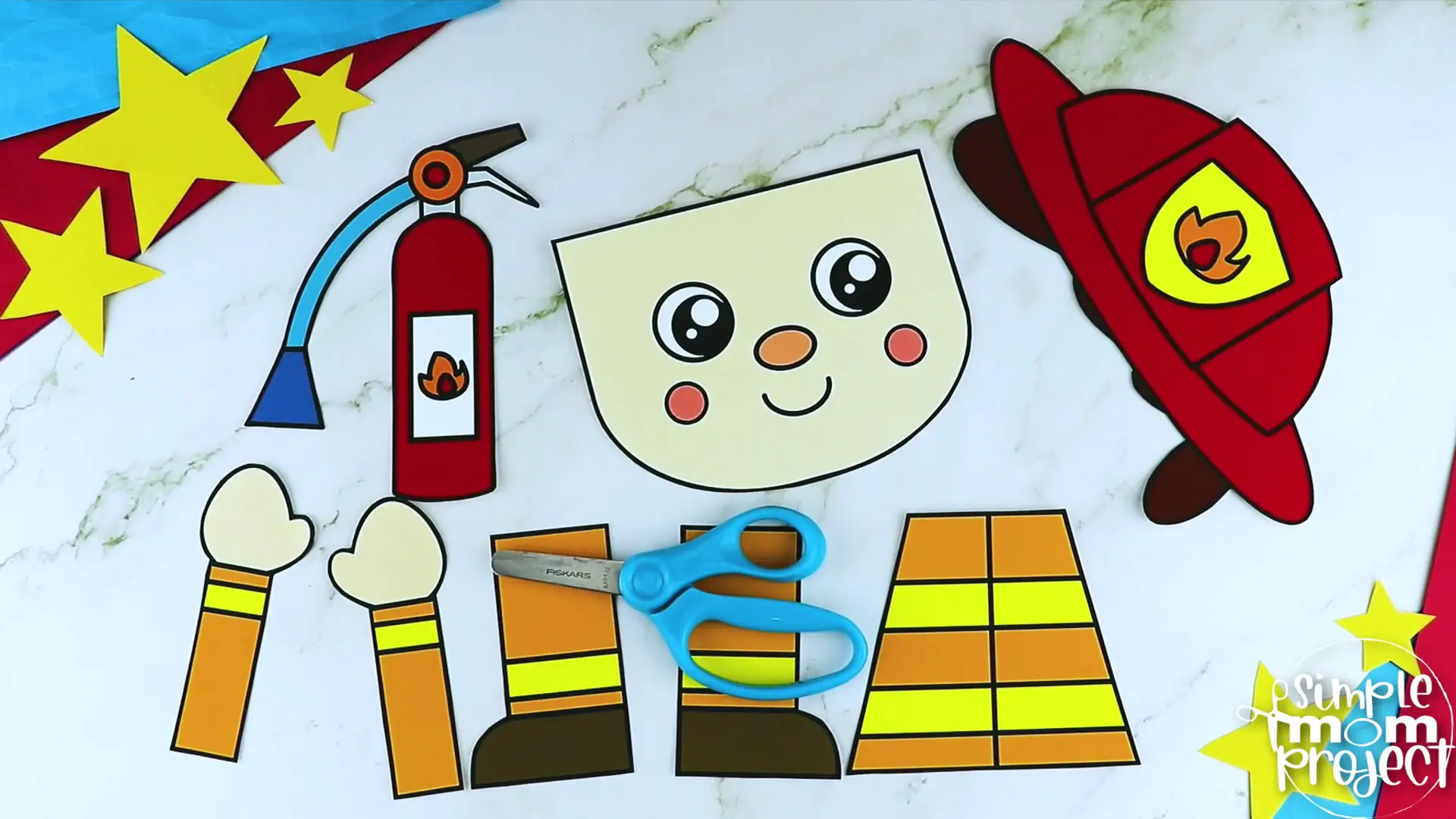 Printable Firefighter Paper Bag Puppet Community Helper Craft for Kids Preschooler Toddler