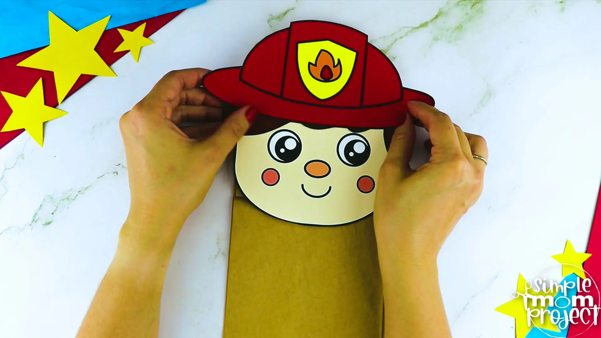 Printable Firefighter Paper Bag Puppet Community Helper Craft for Kids Preschooler Toddler