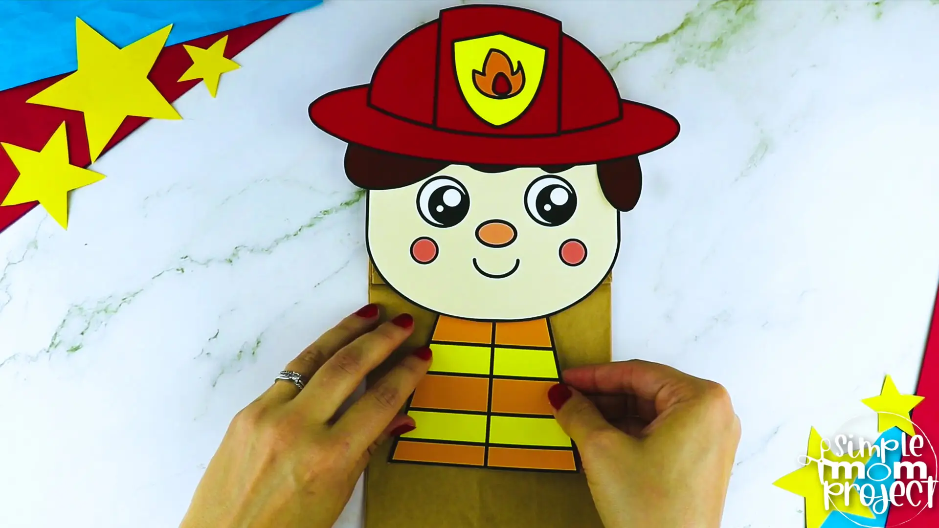 Printable Firefighter Paper Bag Puppet Community Helper Craft for Kids Preschooler Toddler