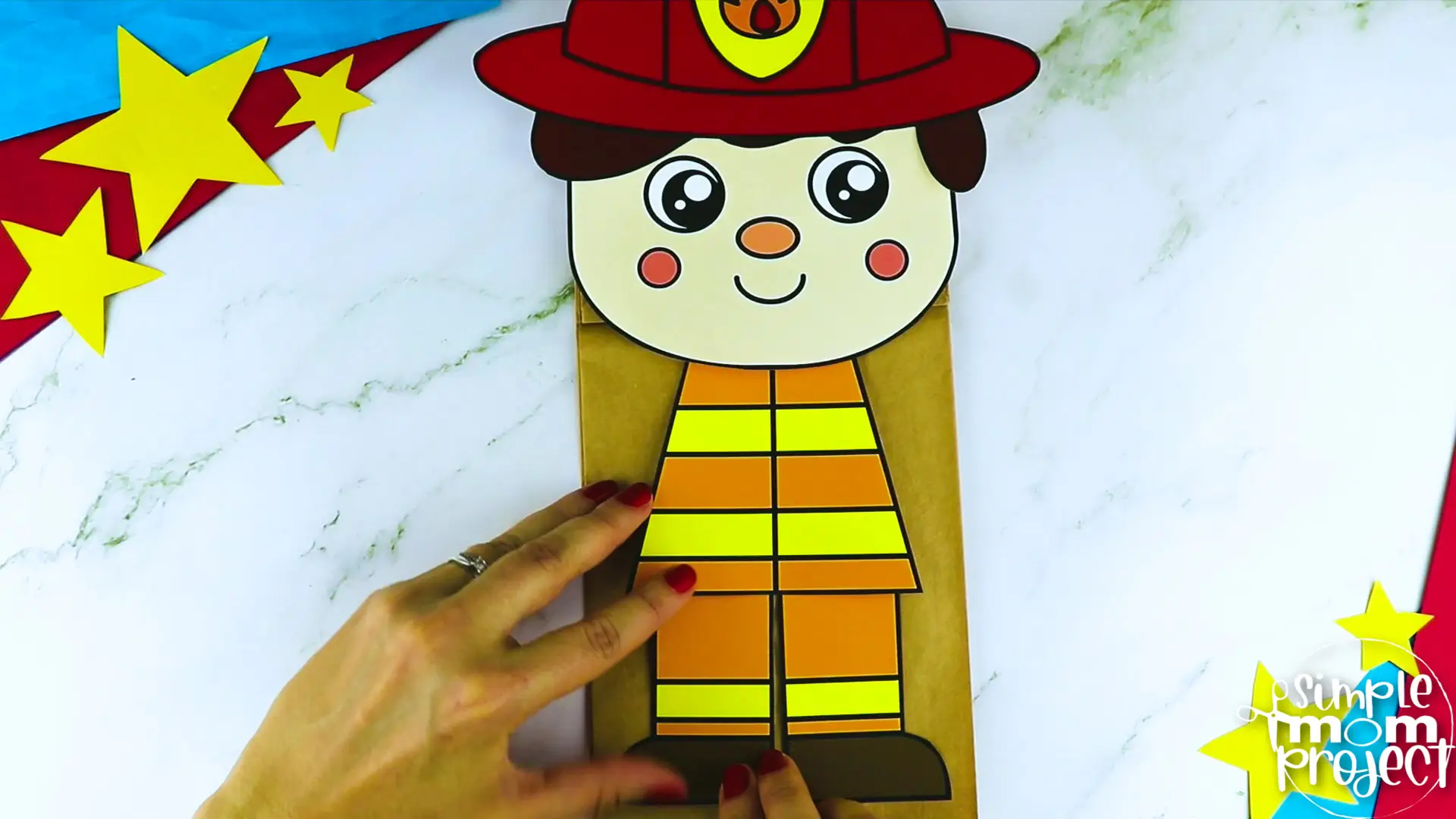 Printable Firefighter Paper Bag Puppet Community Helper Craft for Kids Preschooler Toddler