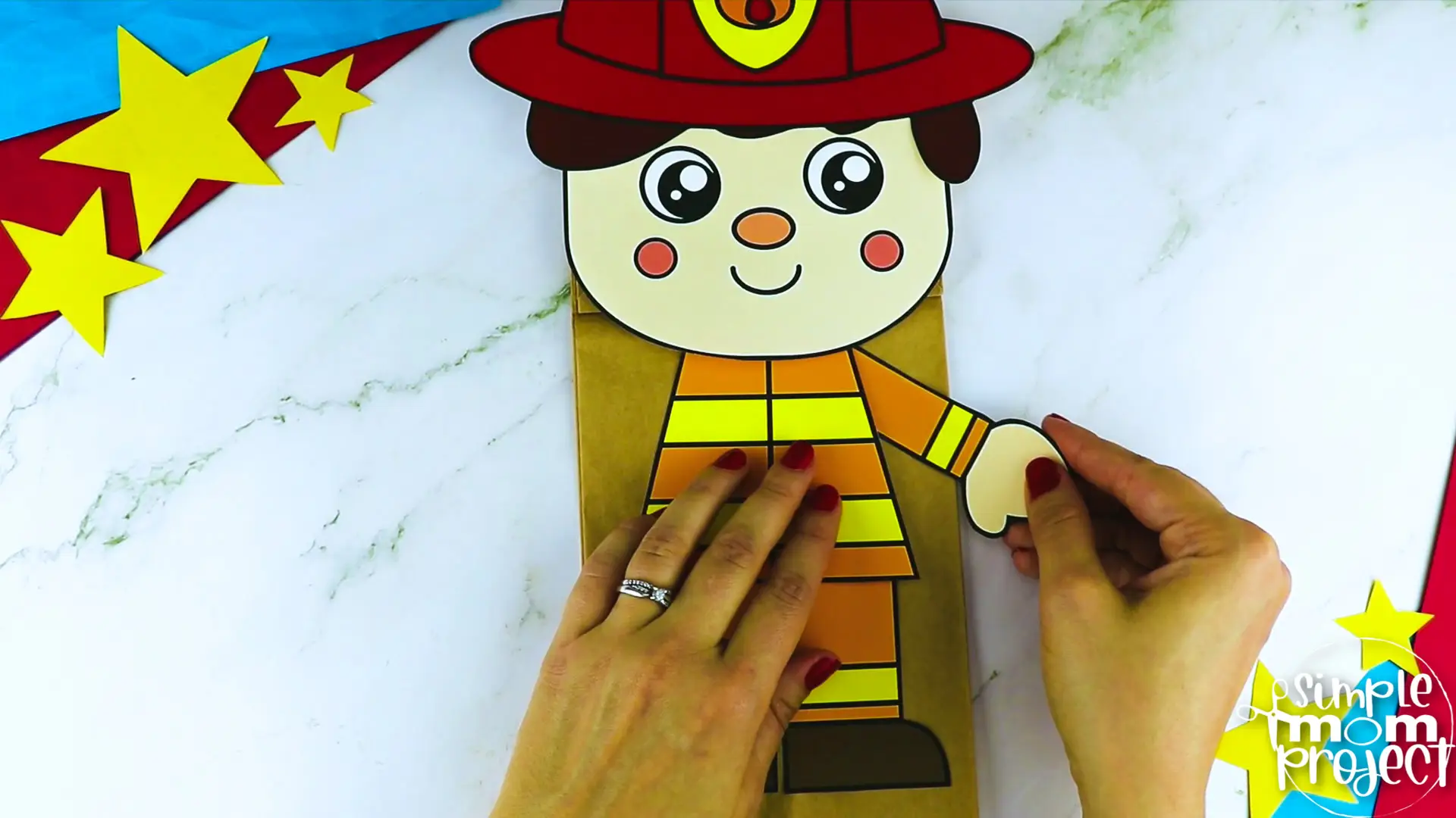 Printable Firefighter Paper Bag Puppet Community Helper Craft for Kids Preschooler Toddler