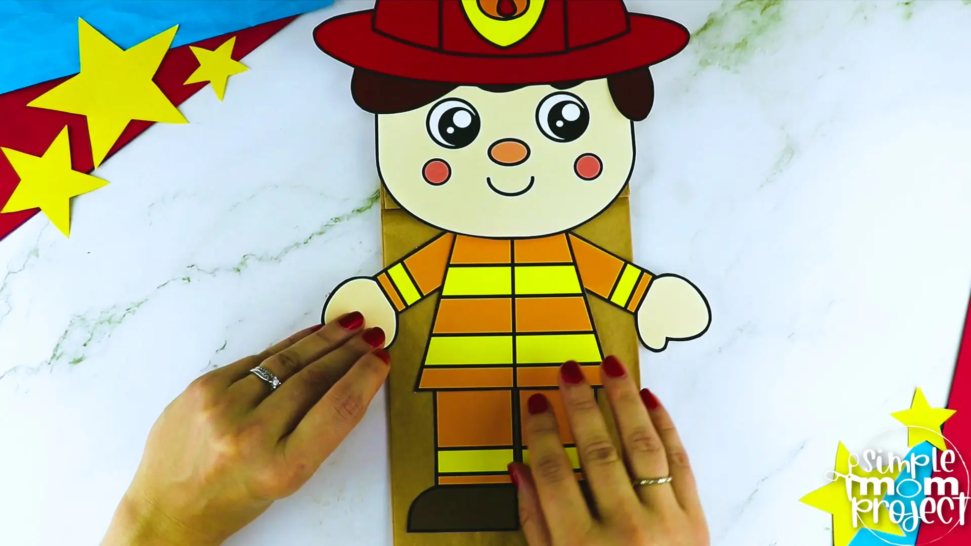 Printable Firefighter Paper Bag Puppet Community Helper Craft for Kids Preschooler Toddler