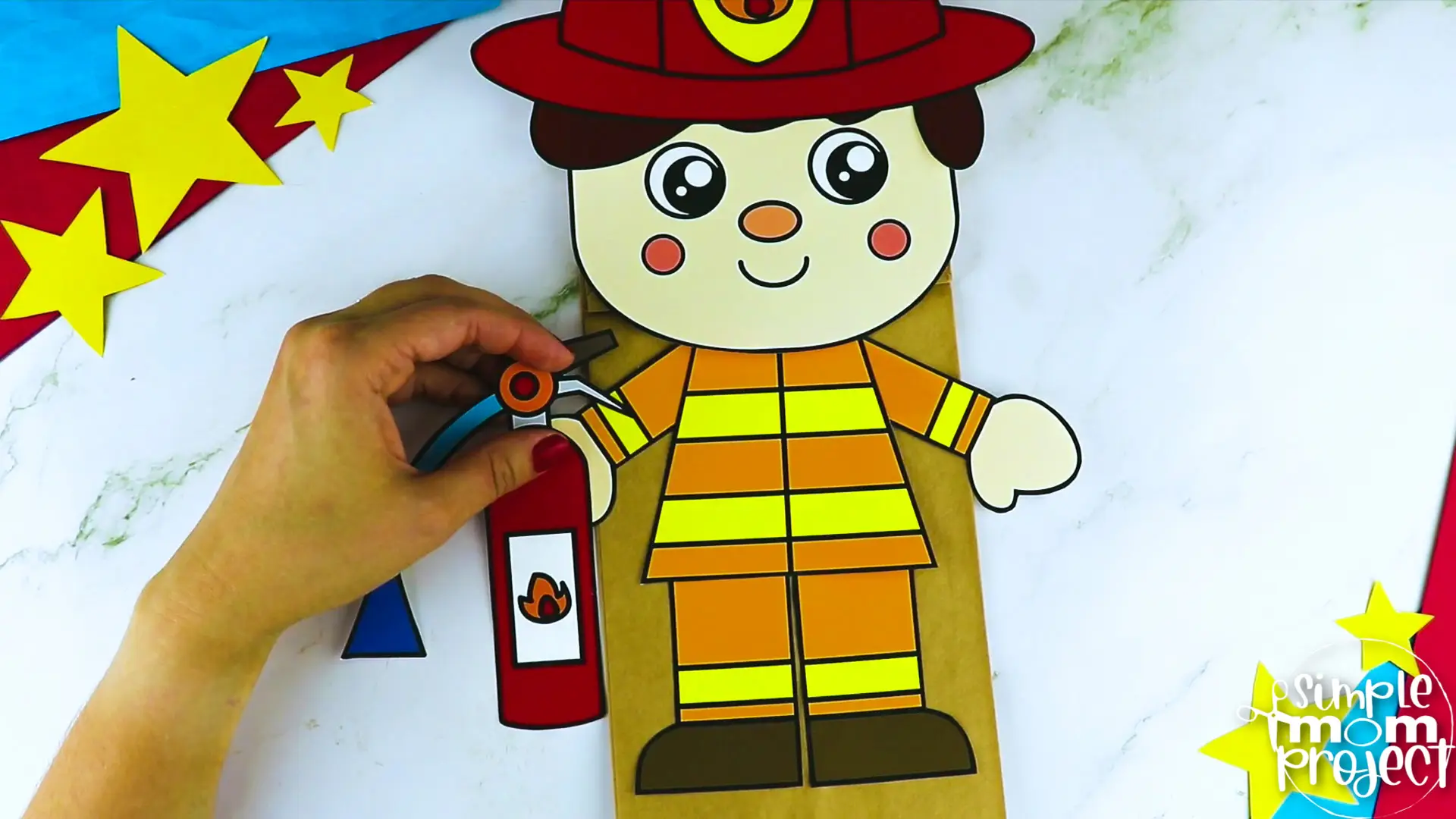 Printable Firefighter Paper Bag Puppet Community Helper Craft for Kids Preschooler Toddler