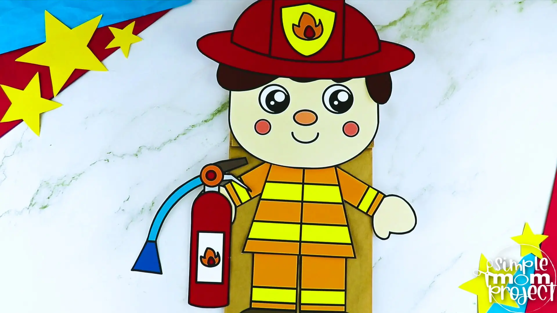 Printable Firefighter Paper Bag Puppet Community Helper Craft for Kids Preschooler Toddler