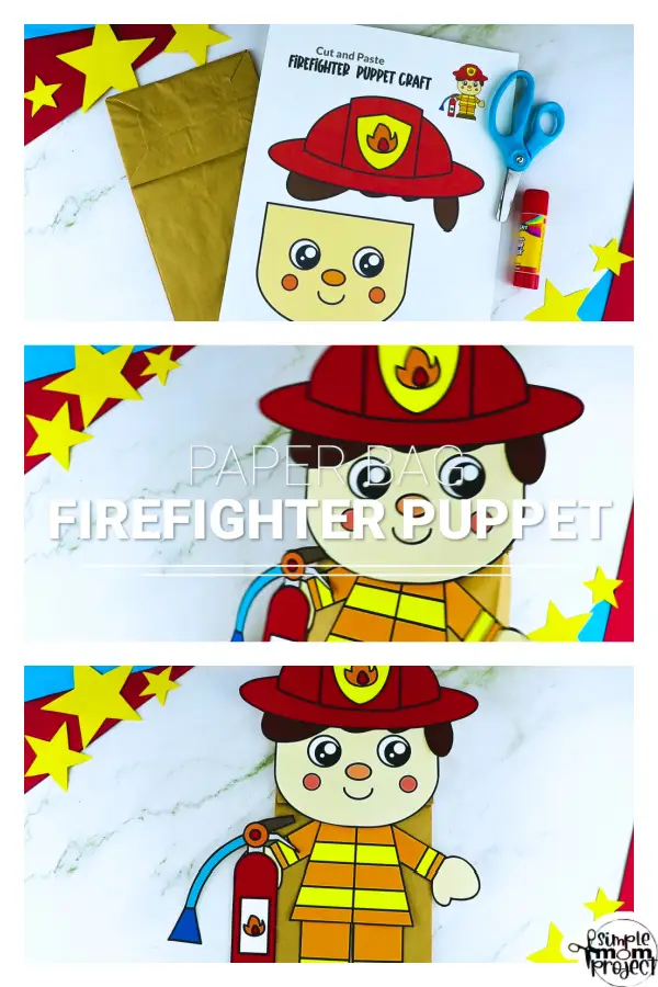 Printable Firefighter Paper Bag Puppet Community Helper Craft for Kids Preschooler Toddler