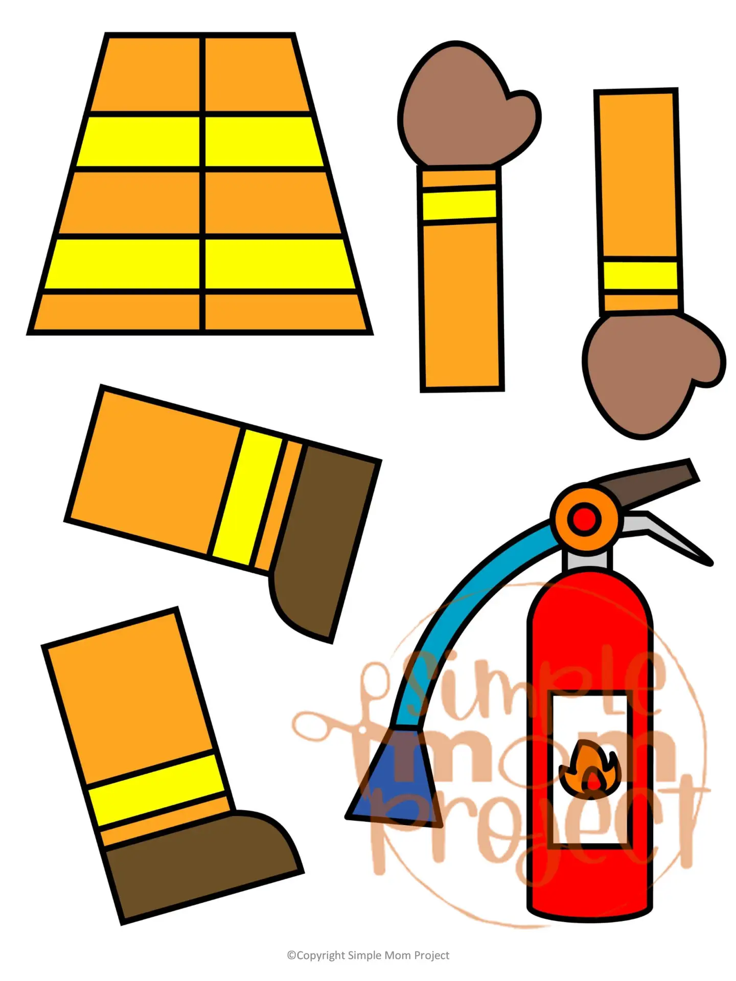 Printable Firefighter Paper Bag Puppet Community Helper Craft for Kids Preschooler Toddler