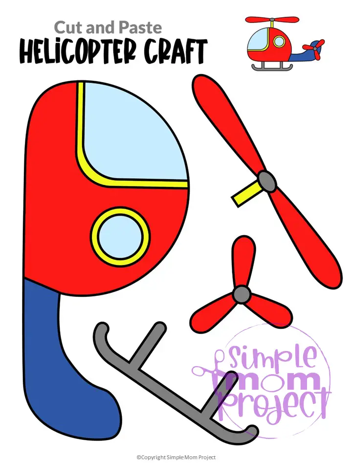Printable Helicopter Craft Transportation Vehicle Template for Kids, Preschool, Toddlers, Kindergarten 14