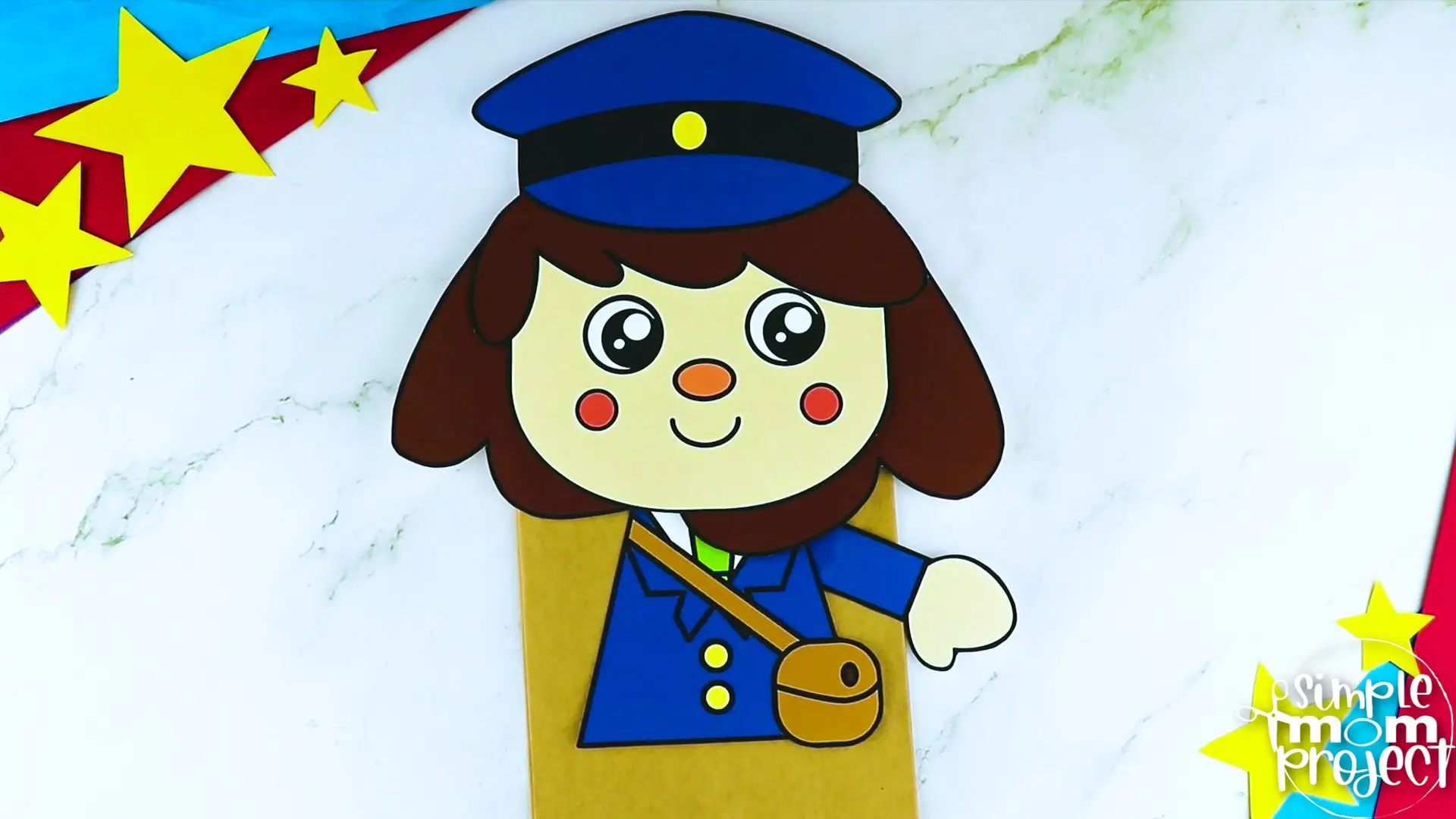 Printable Mail Carrier Paper Bag Puppet Community Helper Craft for Kids Preschooler Toddler