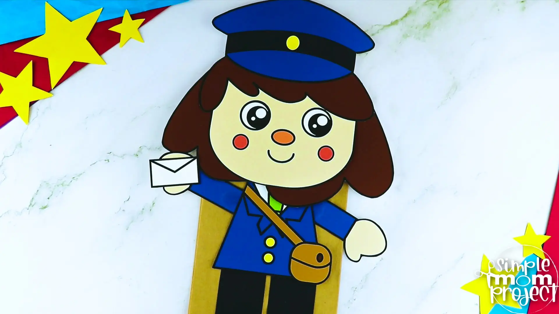 Printable Mail Carrier Paper Bag Puppet Community Helper Craft for Kids Preschooler Toddler