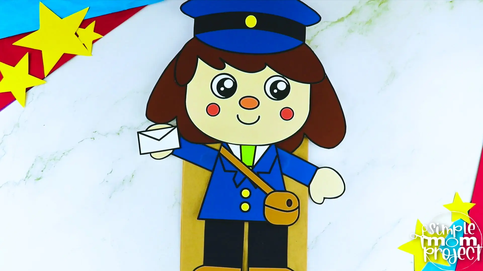 Printable Mail Carrier Paper Bag Puppet Community Helper Craft for Kids Preschooler Toddler