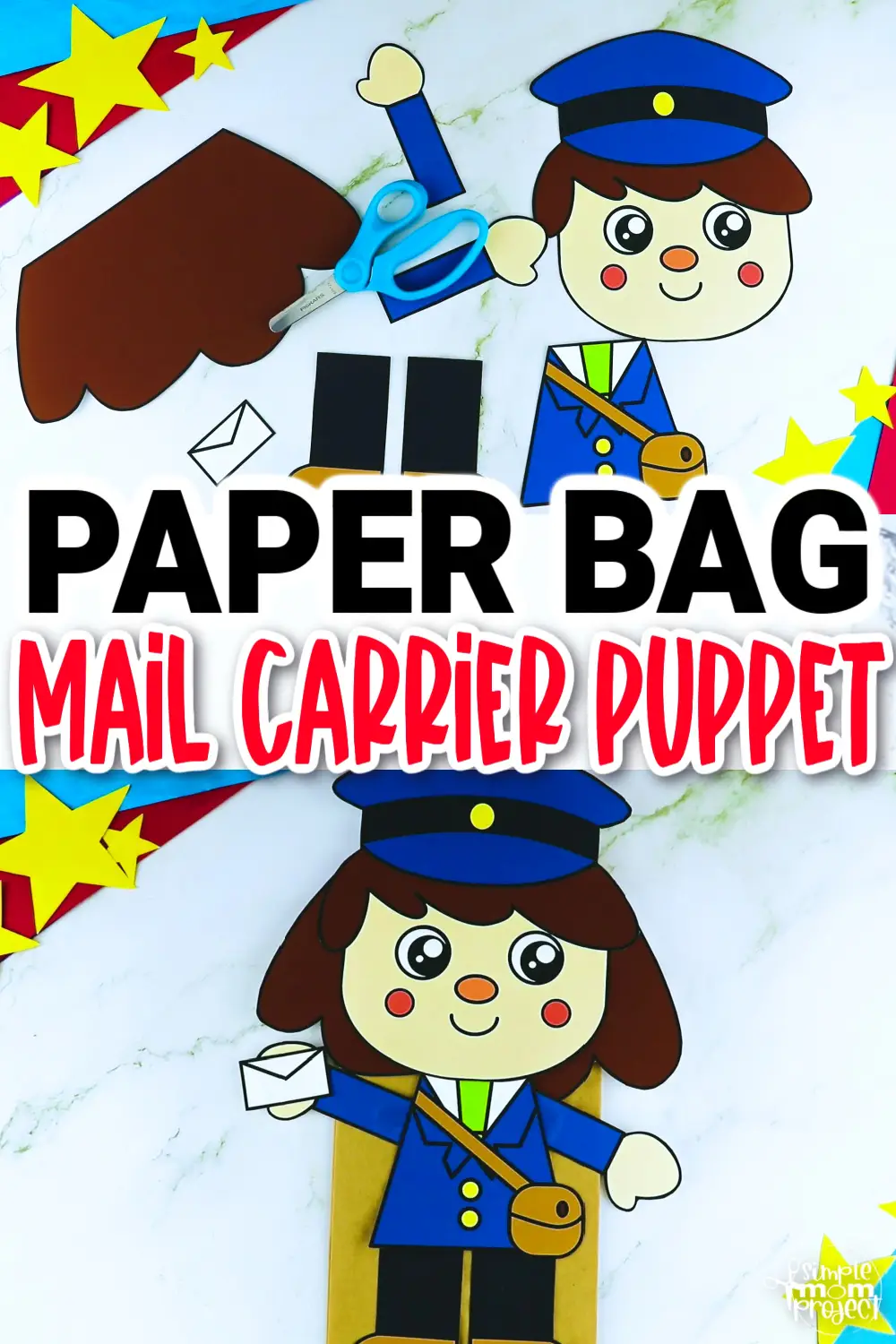 Printable Mail Carrier Paper Bag Puppet Community Helper Craft for Kids Preschooler Toddler