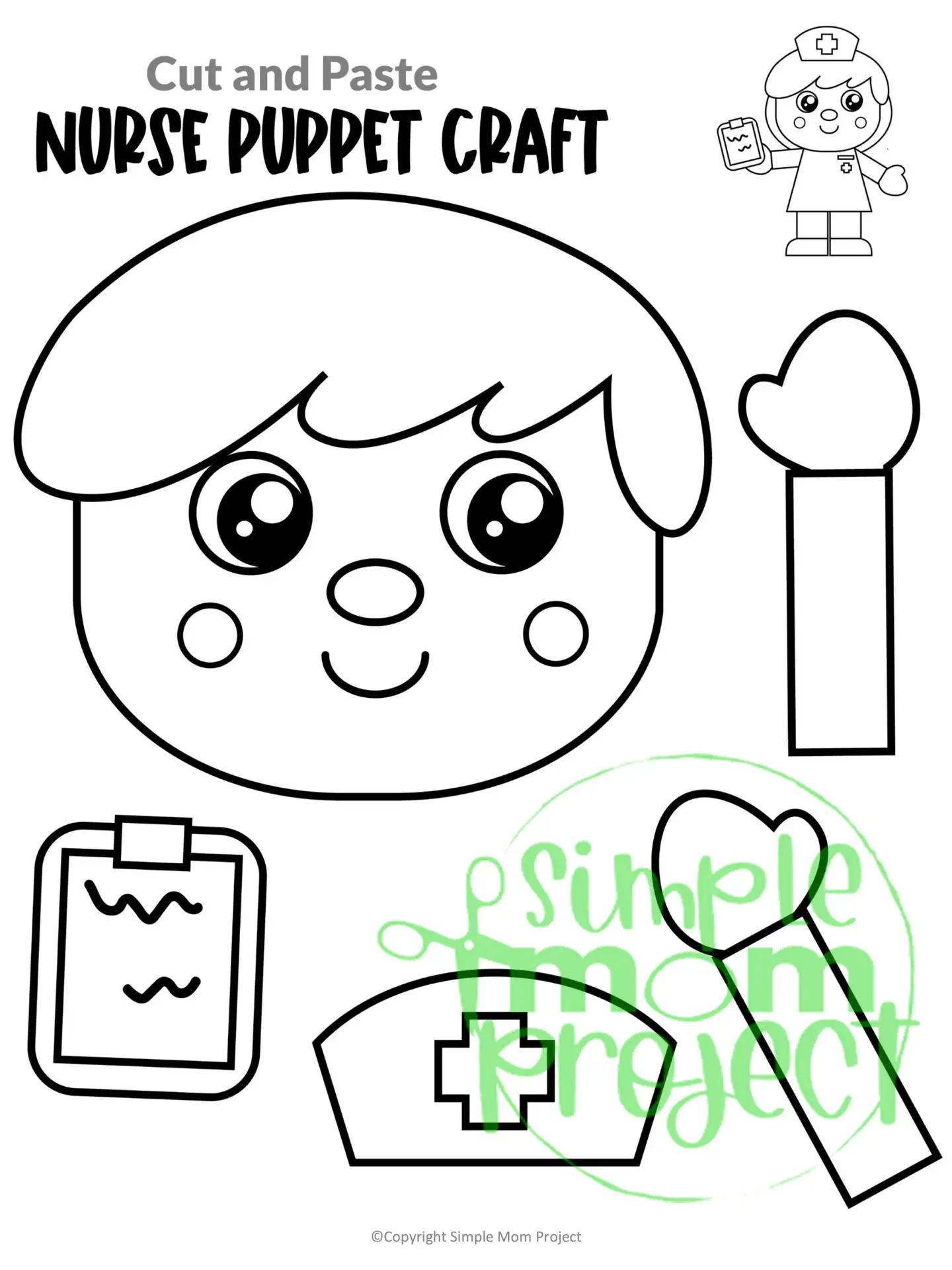Printable Nurse Paper Bag Puppet Community Helper Craft for Kids Preschooler Toddler