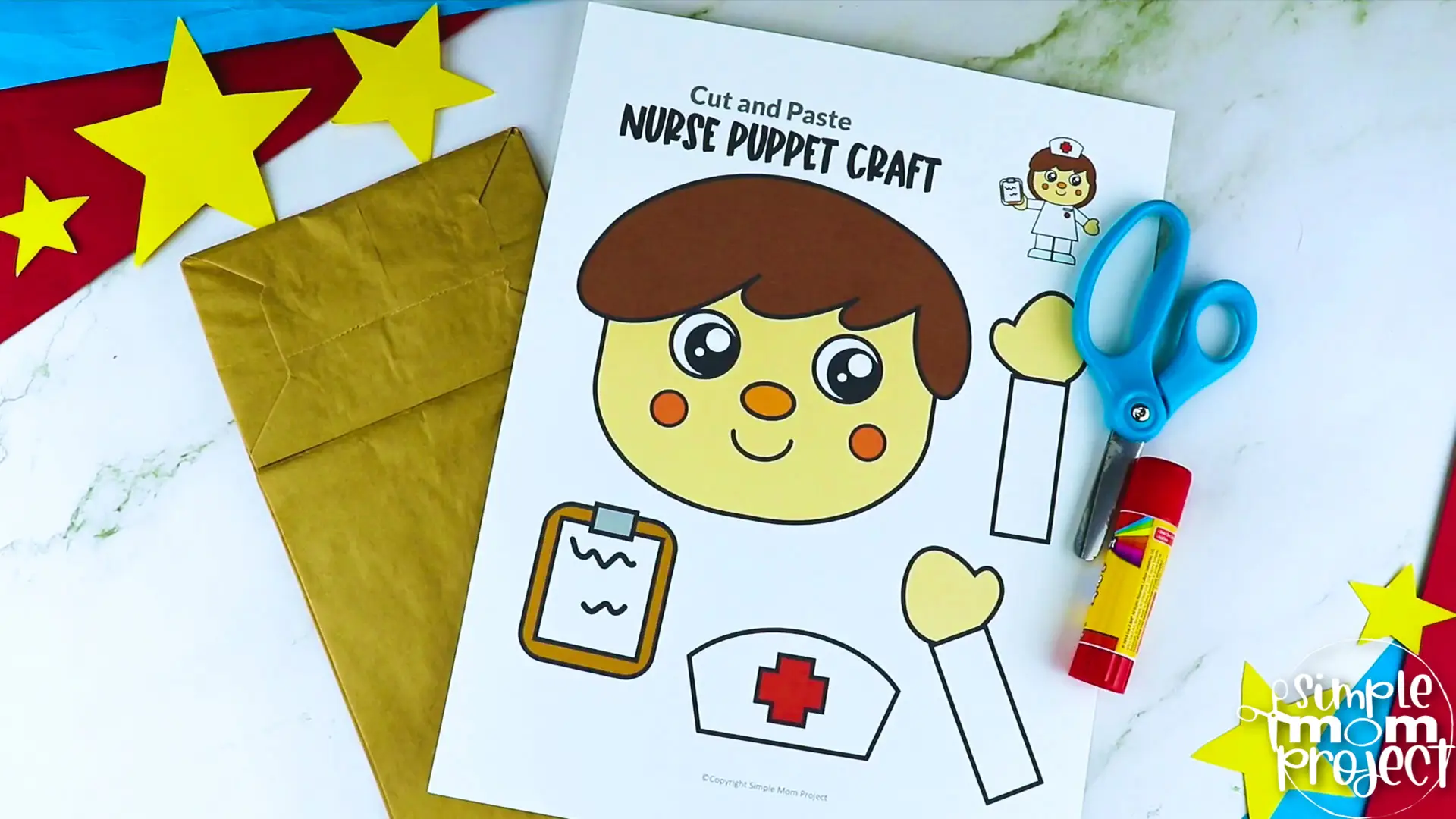 Printable Nurse Paper Bag Puppet Community Helper Craft for Kids Preschooler Toddler